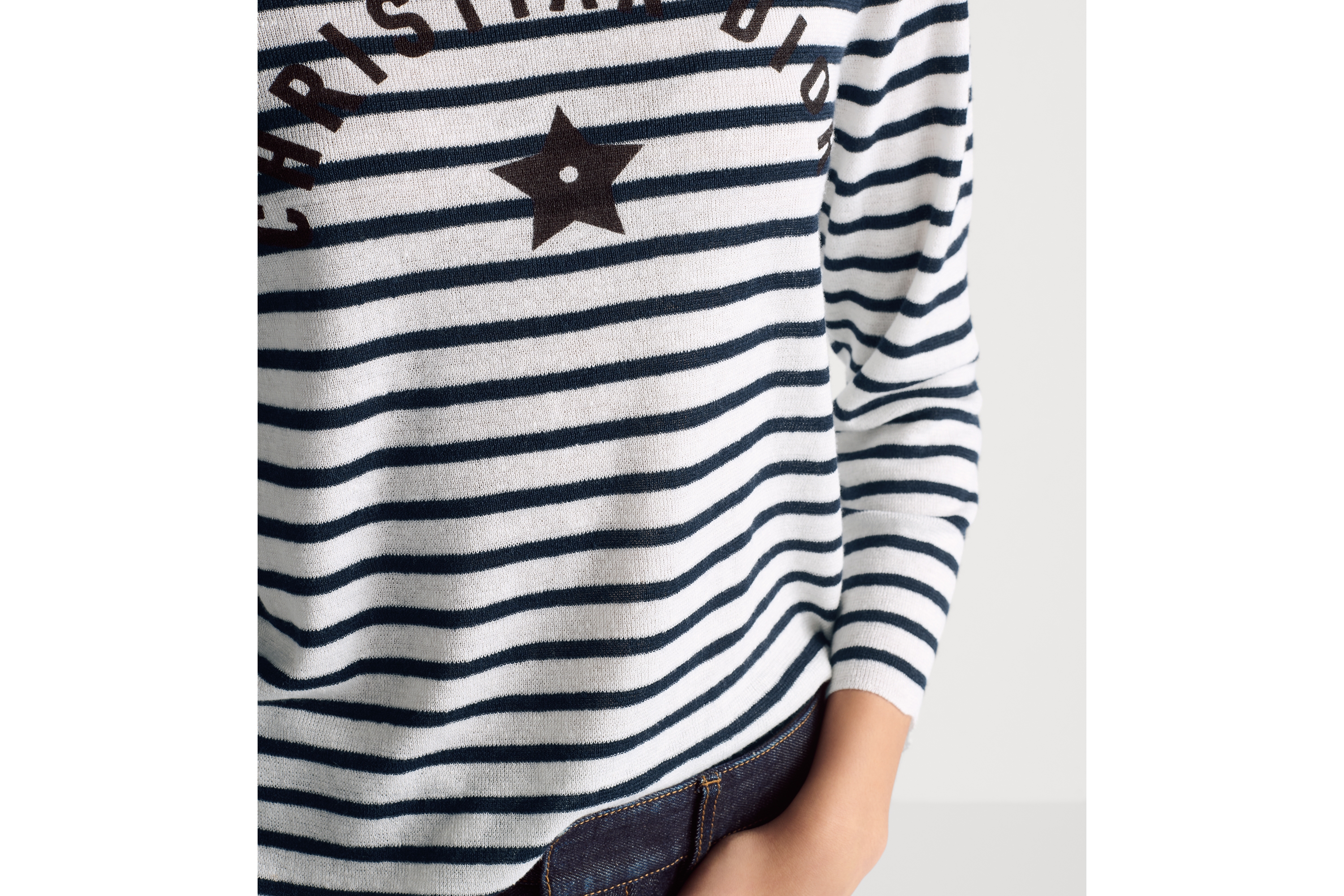 Look Dioriviera Sweater White and Navy Blue D-Stripes Linen, Cashmere and Silk E13