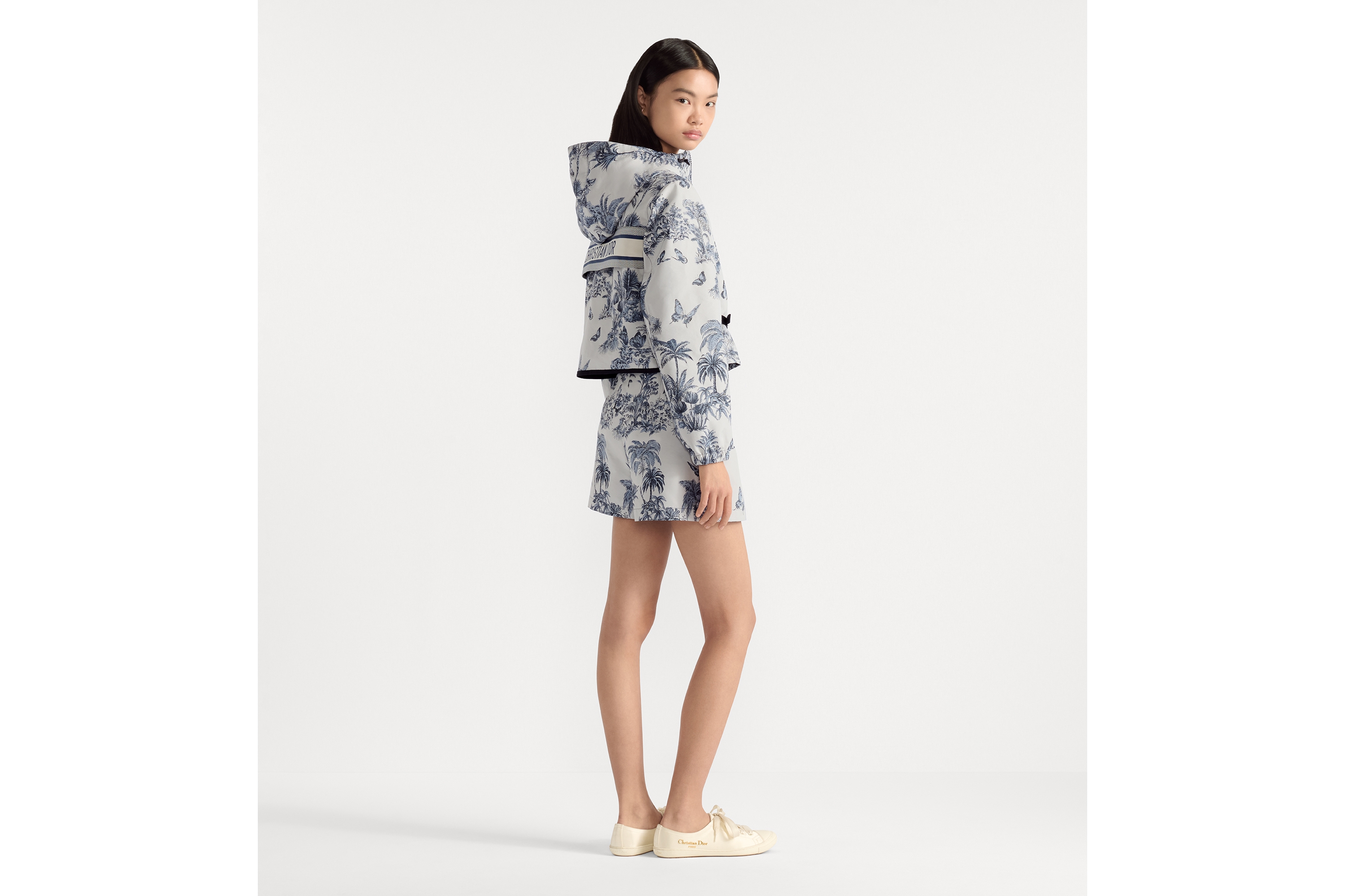 Look Dioriviera Skort White and Blue Toile de Jouy Palms Jacquard Technical Taffeta E02