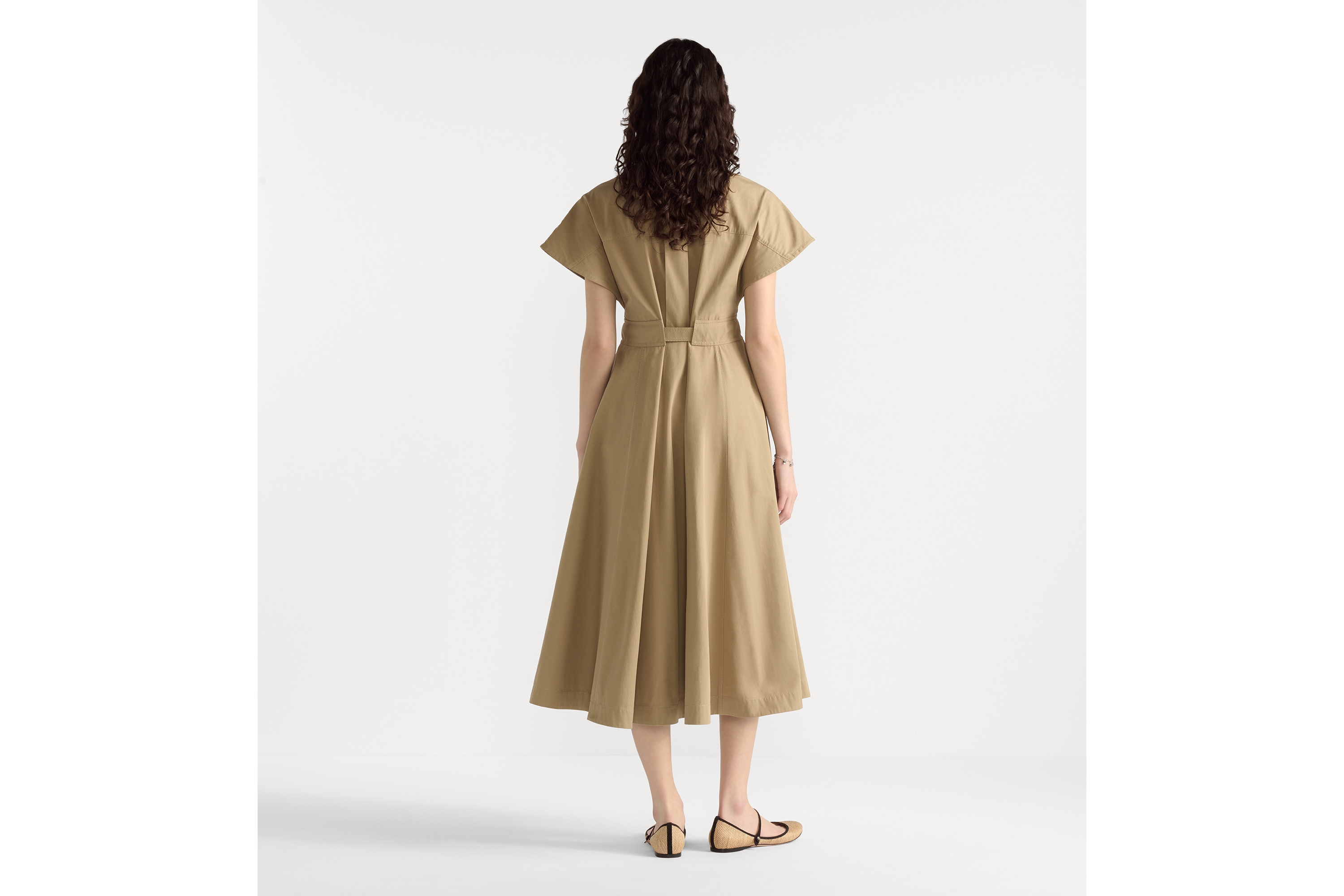 Look Dioriviera Mid-Length Belted Shirtdress Beige Cotton Gabardine E03