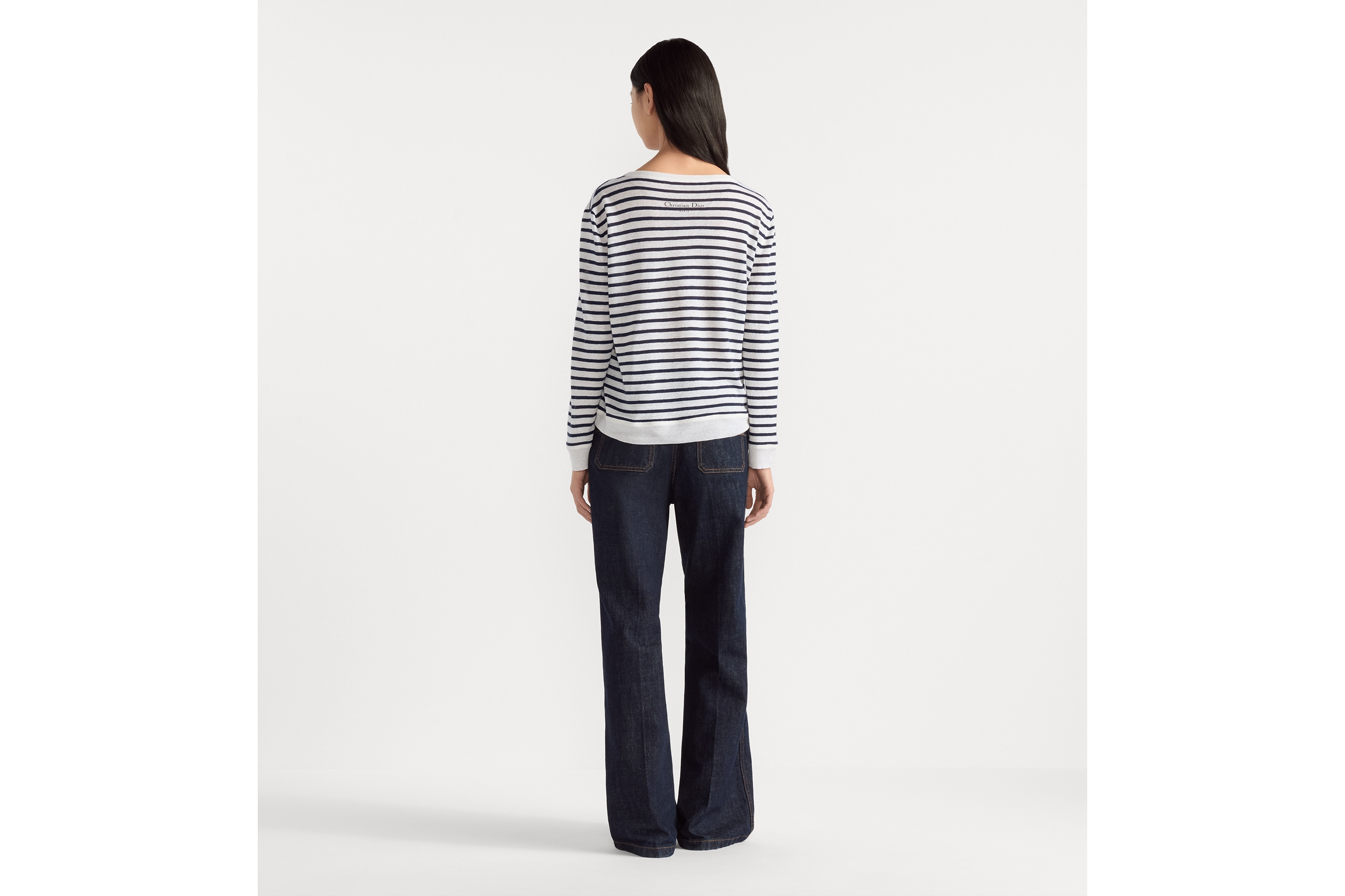 look_image_alt_prefix Dioriviera-trui Gebreid van linnen, kasjmier en zijde met marineblauw en wit D-Stripes-motief en Toile de Jouy Palms-motief E03