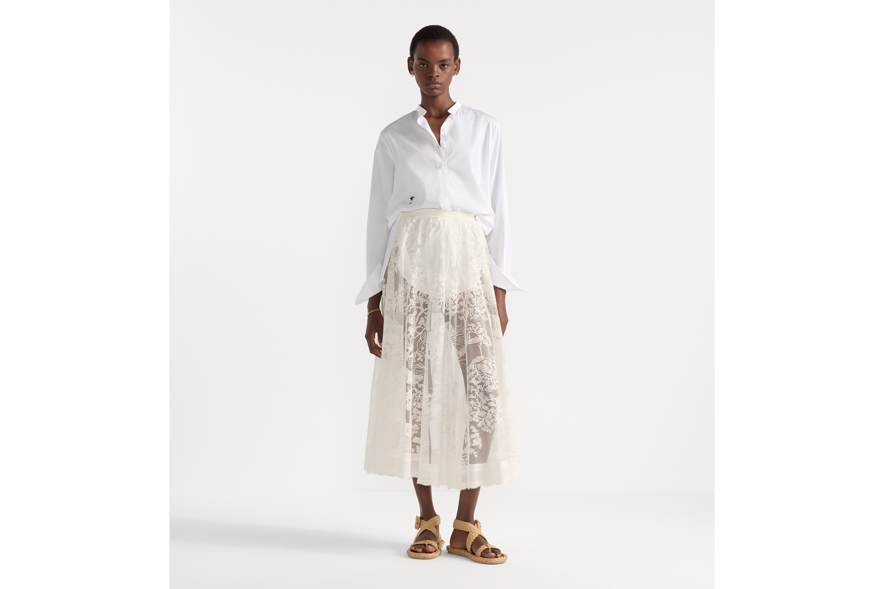 look_image_alt_prefix Saia Dioriviera evasê mídi Renda com mescla de algodão Toile de Jouy Sauvage cru E01