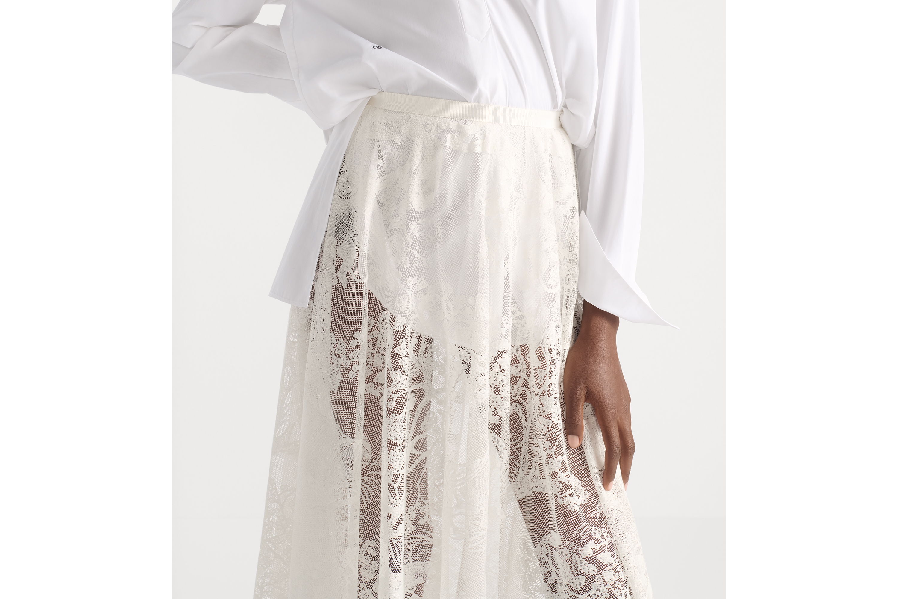 look_image_alt_prefix Saia Dioriviera evasê mídi Renda com mescla de algodão Toile de Jouy Sauvage cru E10