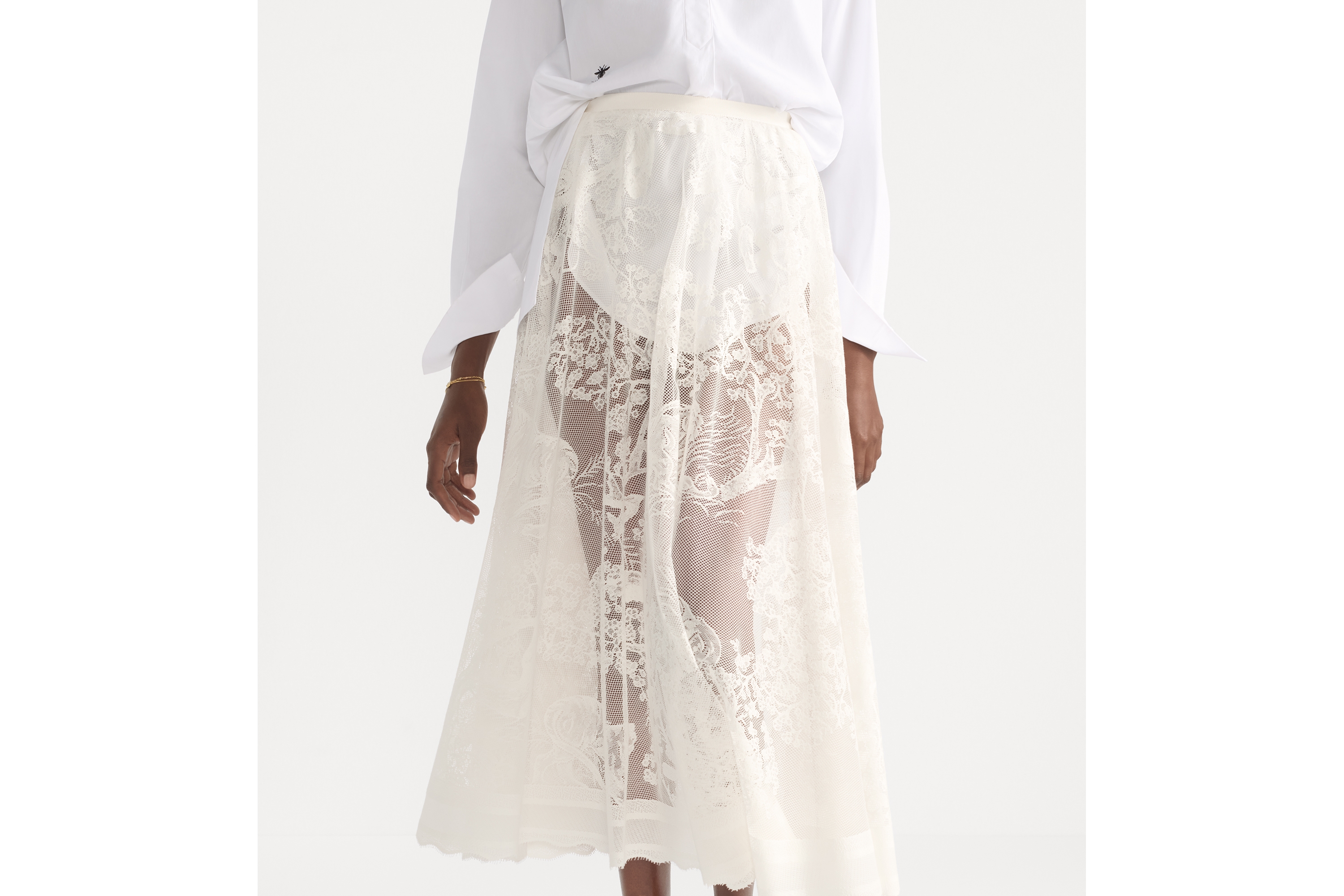 look_image_alt_prefix Saia Dioriviera evasê mídi Renda com mescla de algodão Toile de Jouy Sauvage cru E14