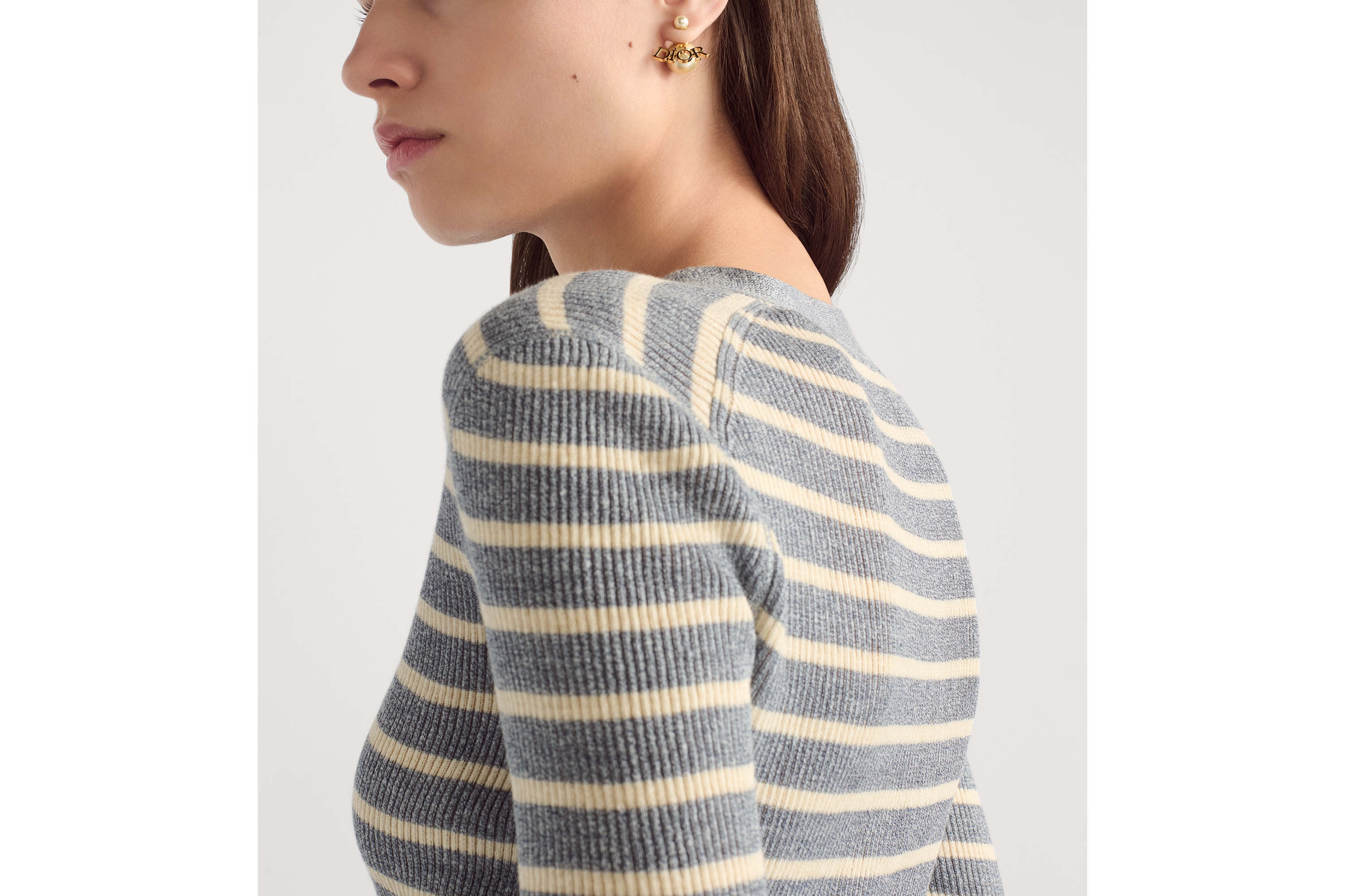 Look Dioriviera Cardigan Denim Blue and White D-Stripes Linen and Silk Stretch Knit E06