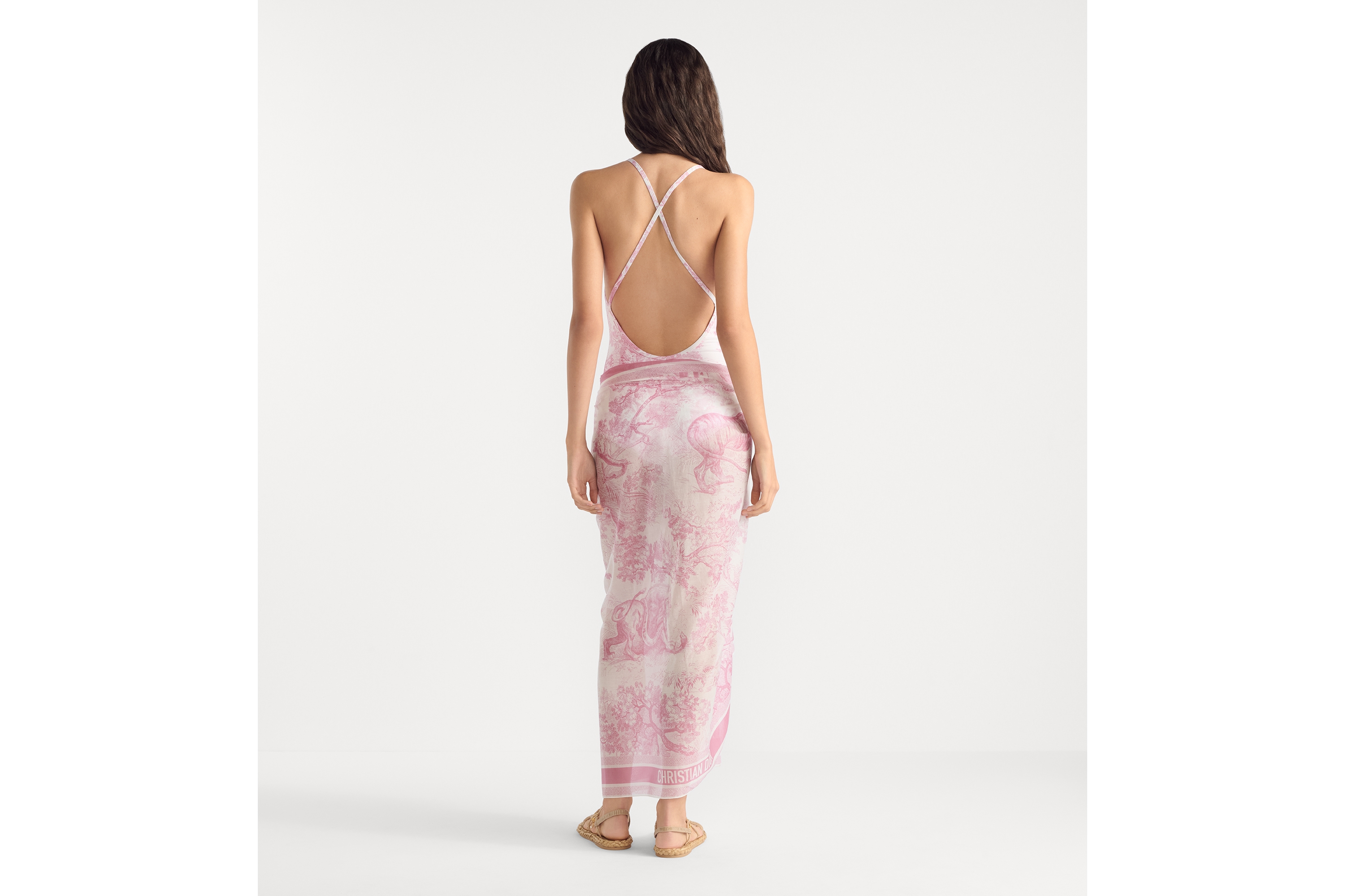 look_image_alt_prefix Dioriviera 원피스 수영복 화이트 테크니컬 패브릭 & 체리 블라썸 핑크 Toile de Jouy Sauvage 모티브 E03