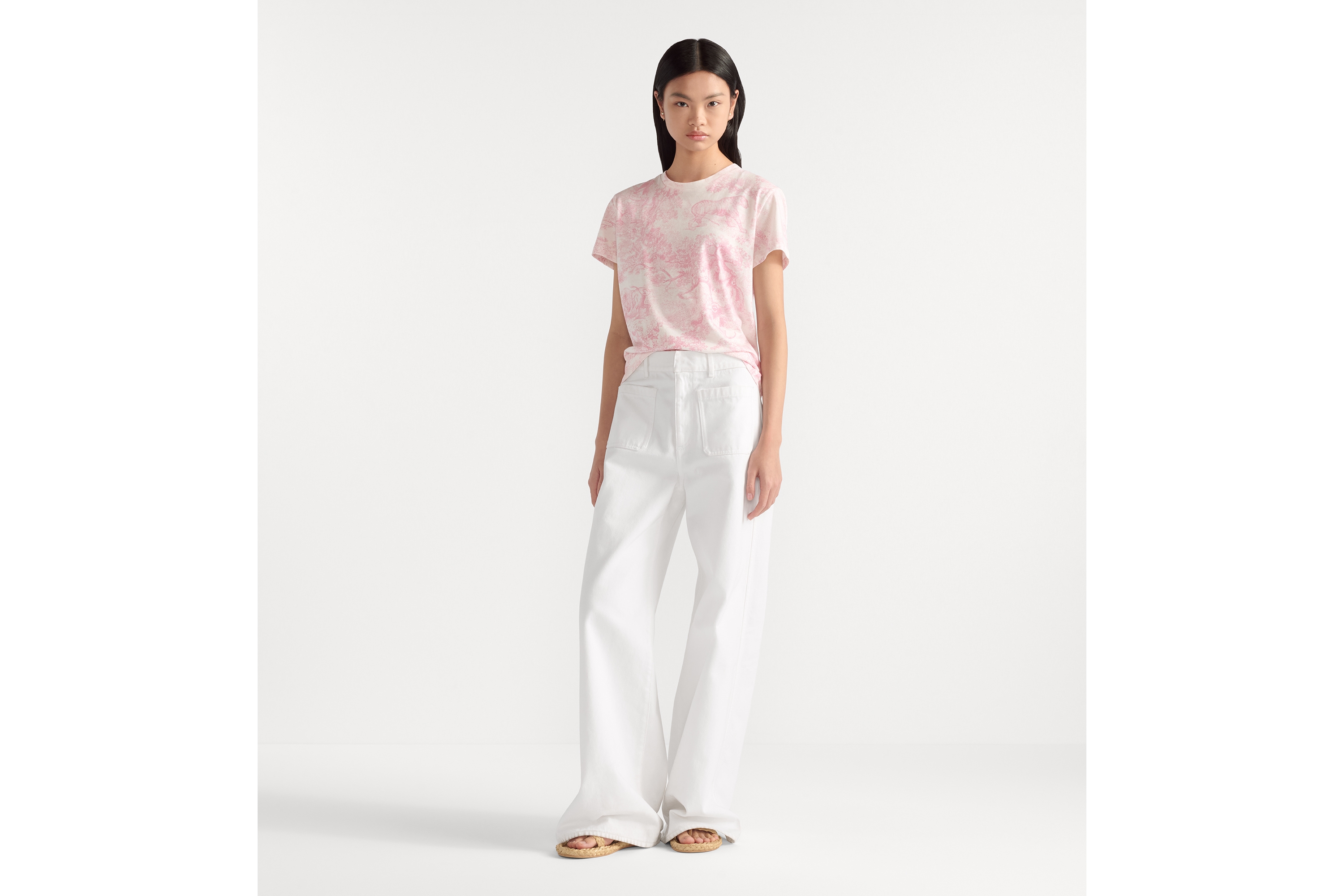 look_image_alt_prefix Camiseta Dioriviera Jérsei de algodão e linho branco com motivo Toile de Jouy Sauvage rosa-flor de cerejeira E01