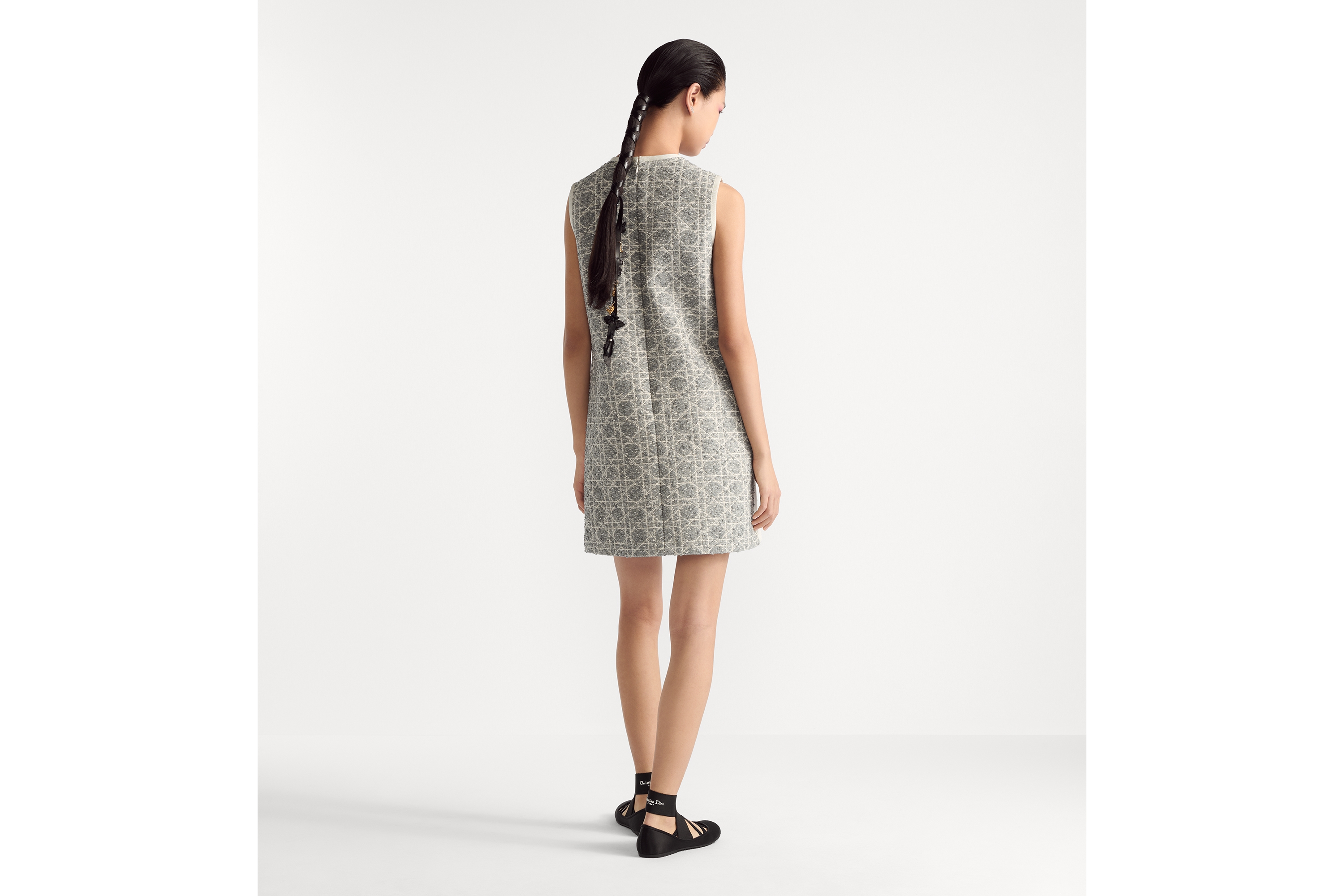 Look Short Macrocannage Dress Gray Cotton-Blend Tweed E03