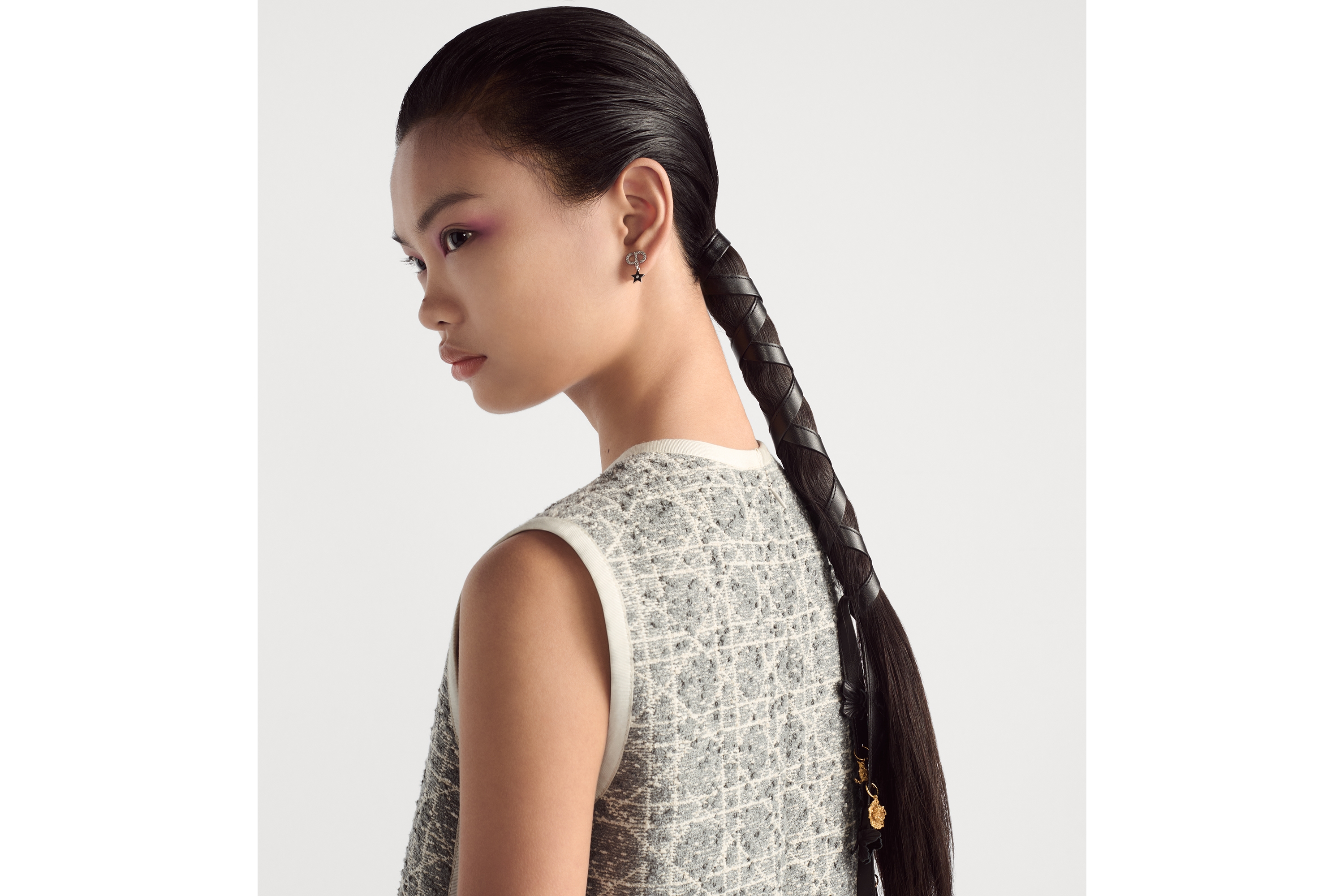 Look Short Macrocannage Dress Gray Cotton-Blend Tweed E06