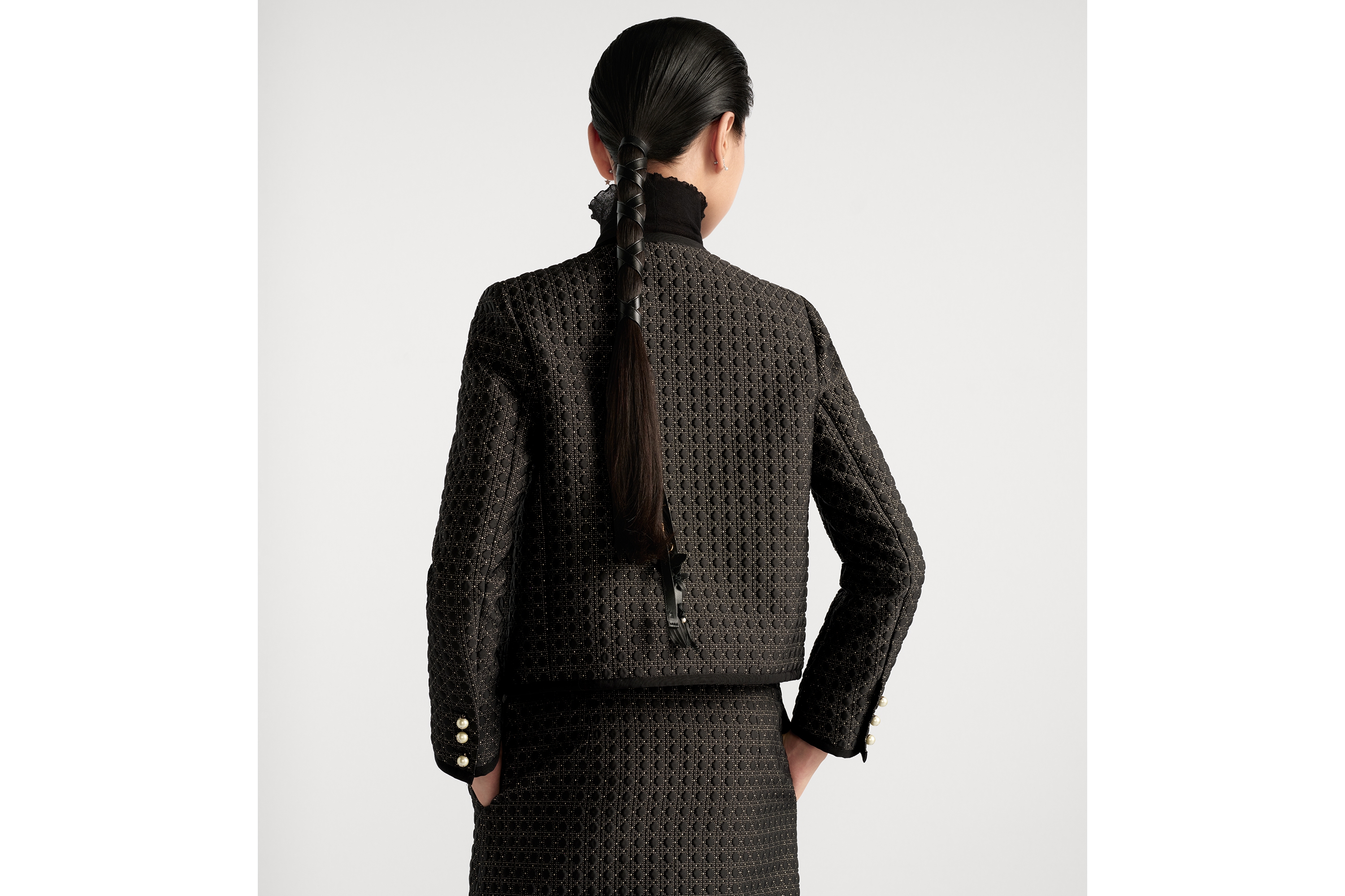 クロップド ジャケット マイクロカナージュ キルティング テクニカル ファブリック E06