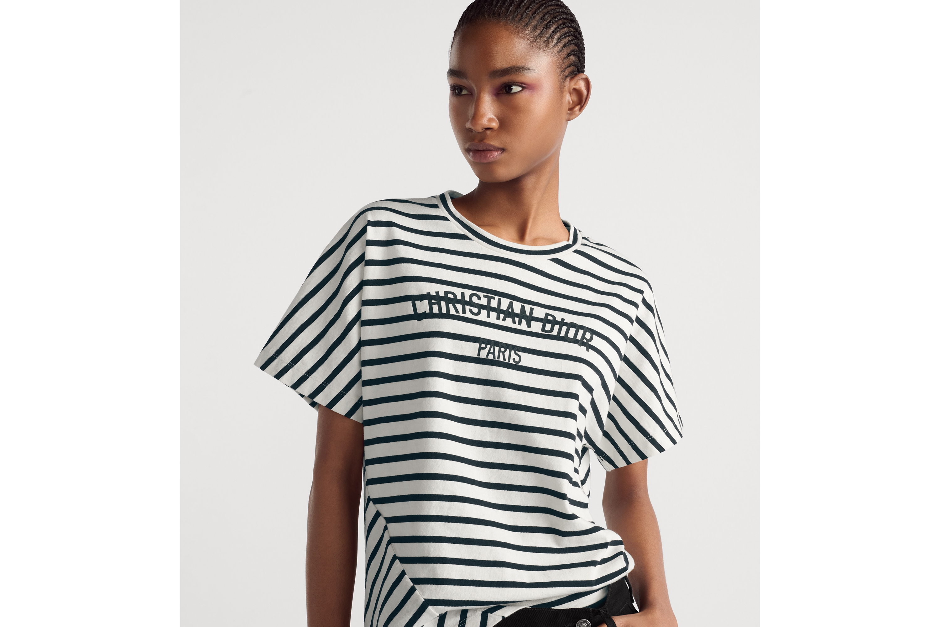 T-Shirt Navy Blue and White D-Stripes Cotton Jersey E04