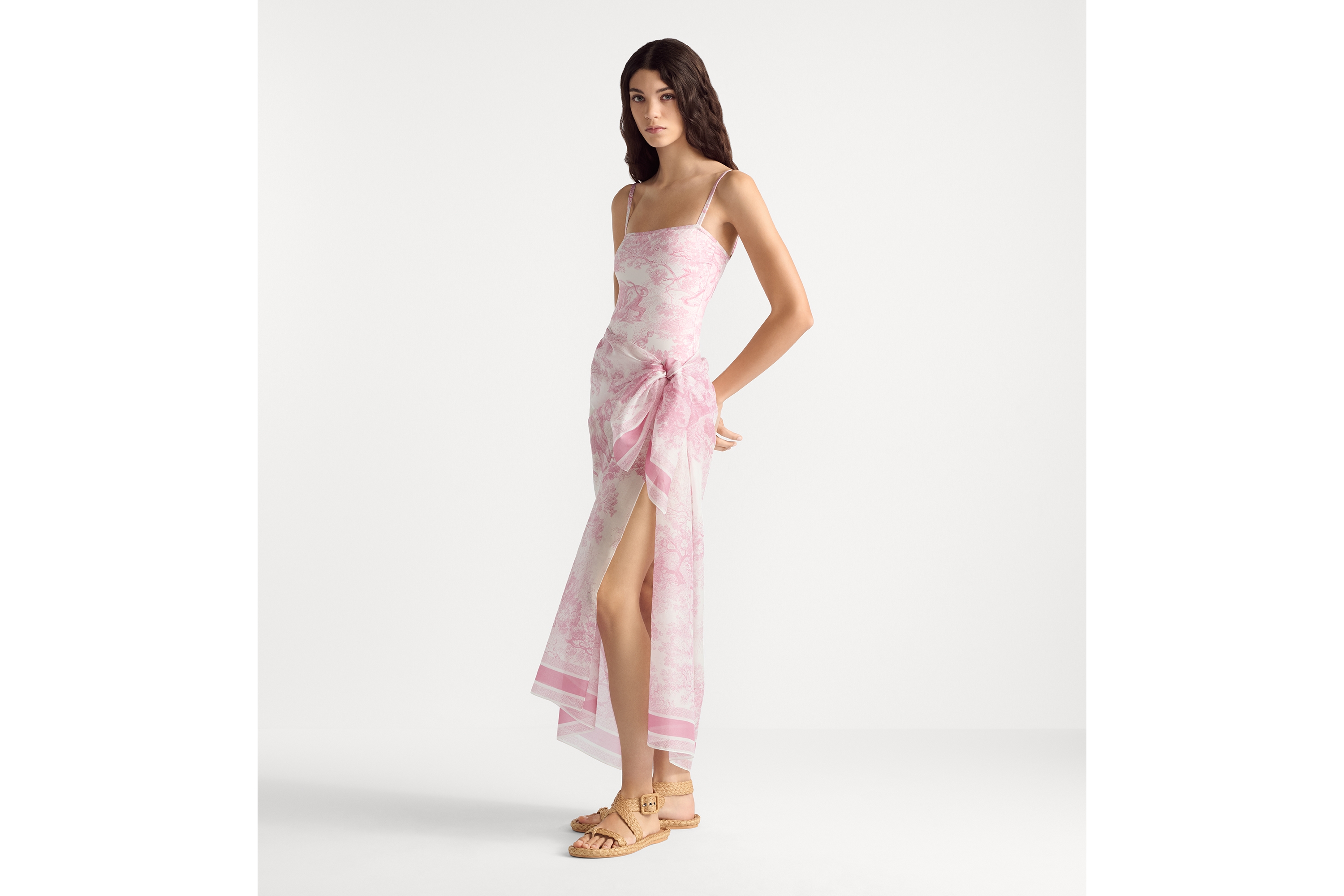 Dioriviera One-Piece Swimsuit White Technical Fabric with Cherry Blossom Pink Toile de Jouy Sauvage Motif E01