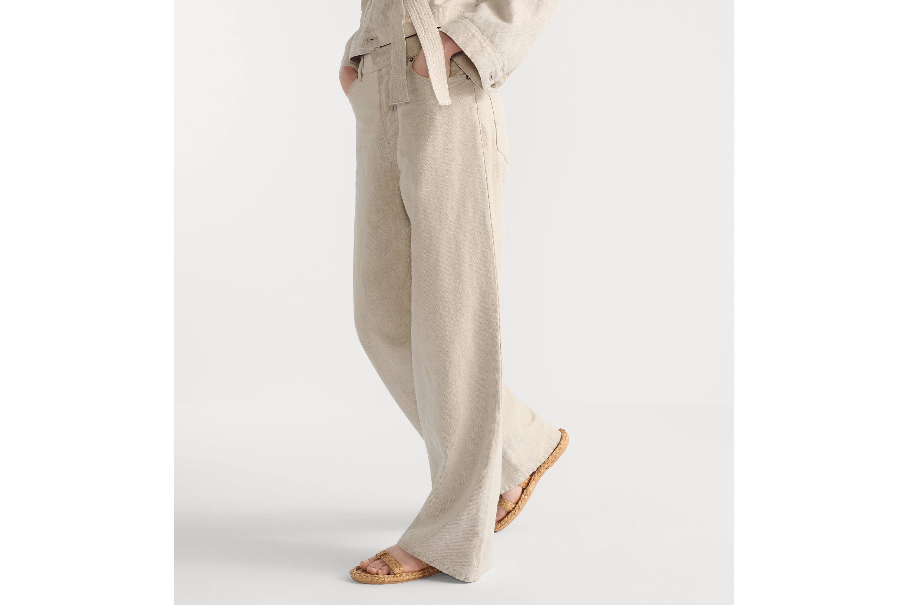 Look Dior 8 Flared Jeans, D05 Ecru Cotton and Linen Denim E15