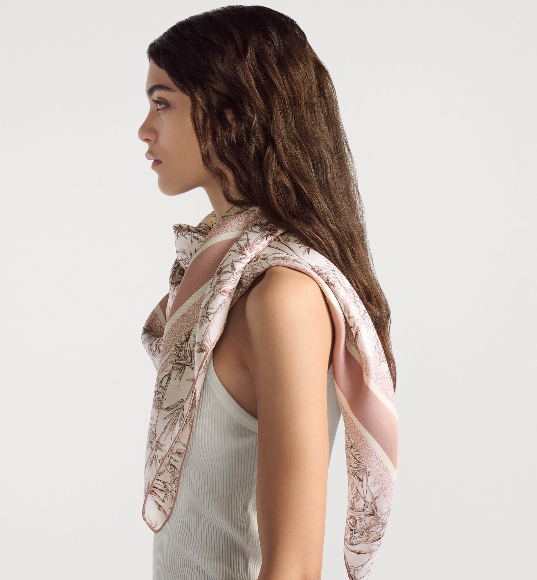 Toile de Jouy Natura 90 Square Scarf White and Pale Pink Toile de Jouy Natura 90 Square Scarf White and Pale Pink