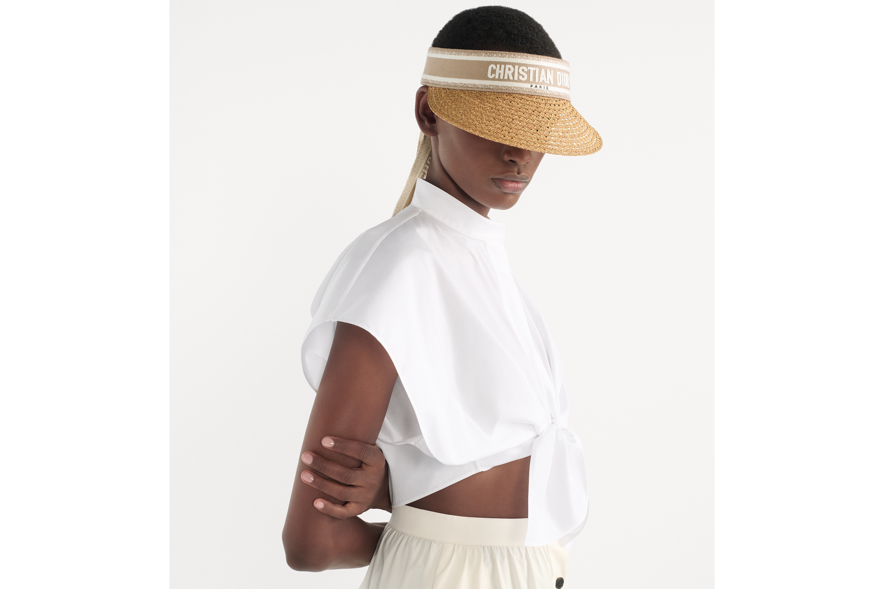Dior Dioriviera D-Ocean サンバイザー Dioriviera D-Ocean Visor with Mitzah Straw with Beige and White