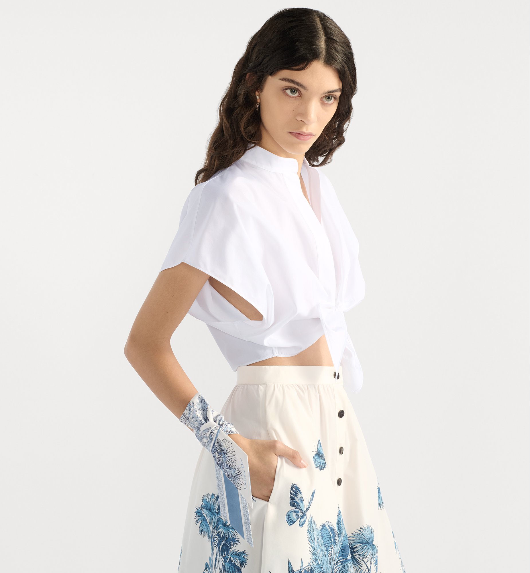 Dioriviera Toile de Jouy Palms Mitzah Scarf White and Dioriviera Toile de Jouy Palms Mitzah Scarf White and