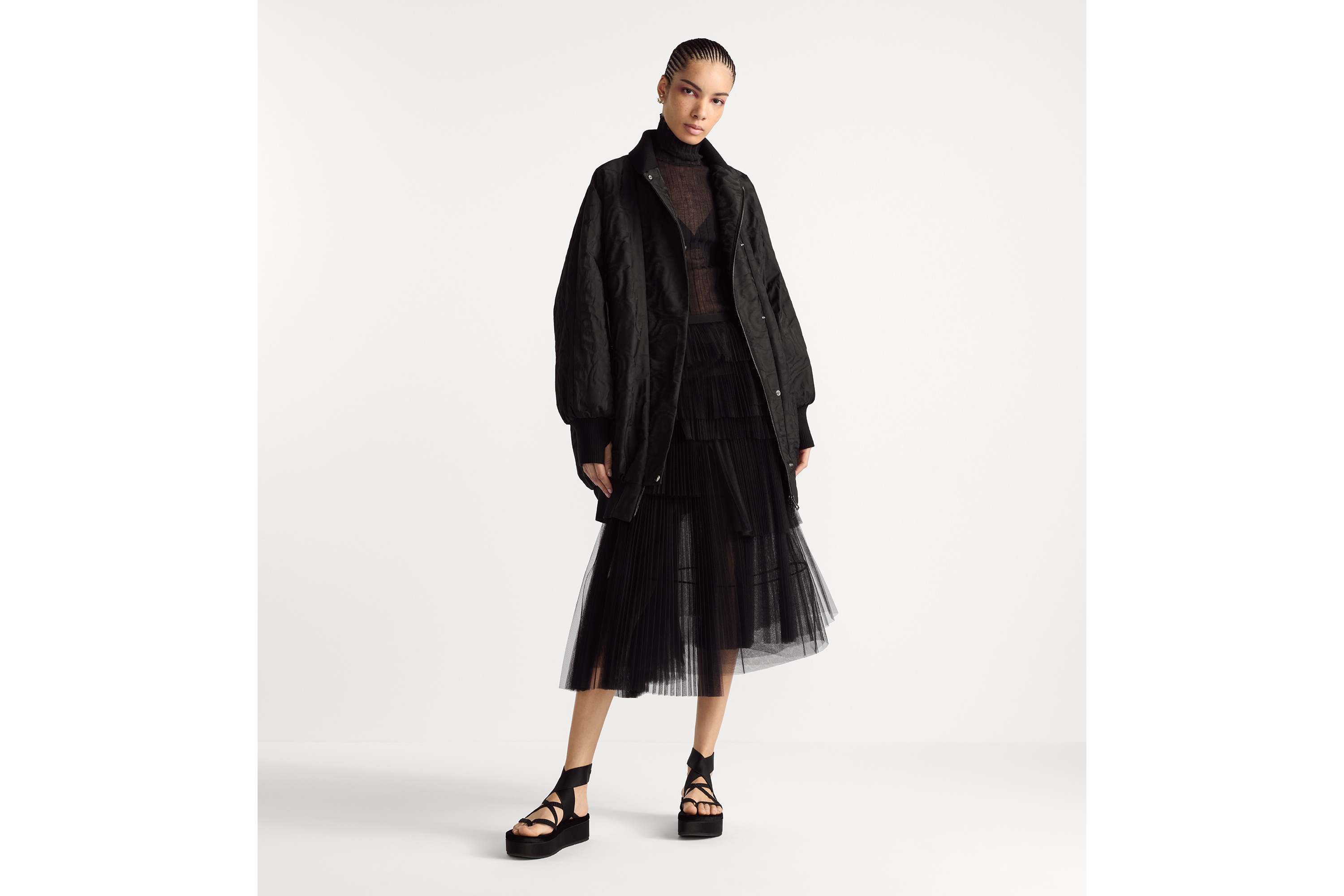 look_image_alt_prefix Falda plisada asimétrica de largo medio Tul negro E02