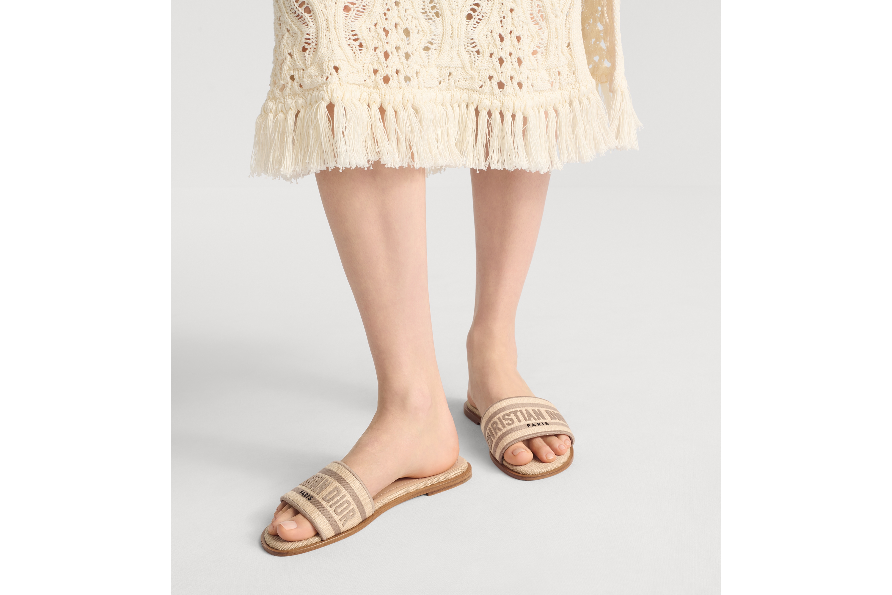 Dioriviera Dway スライド ラフィア & エンブロイダリー コットン E14