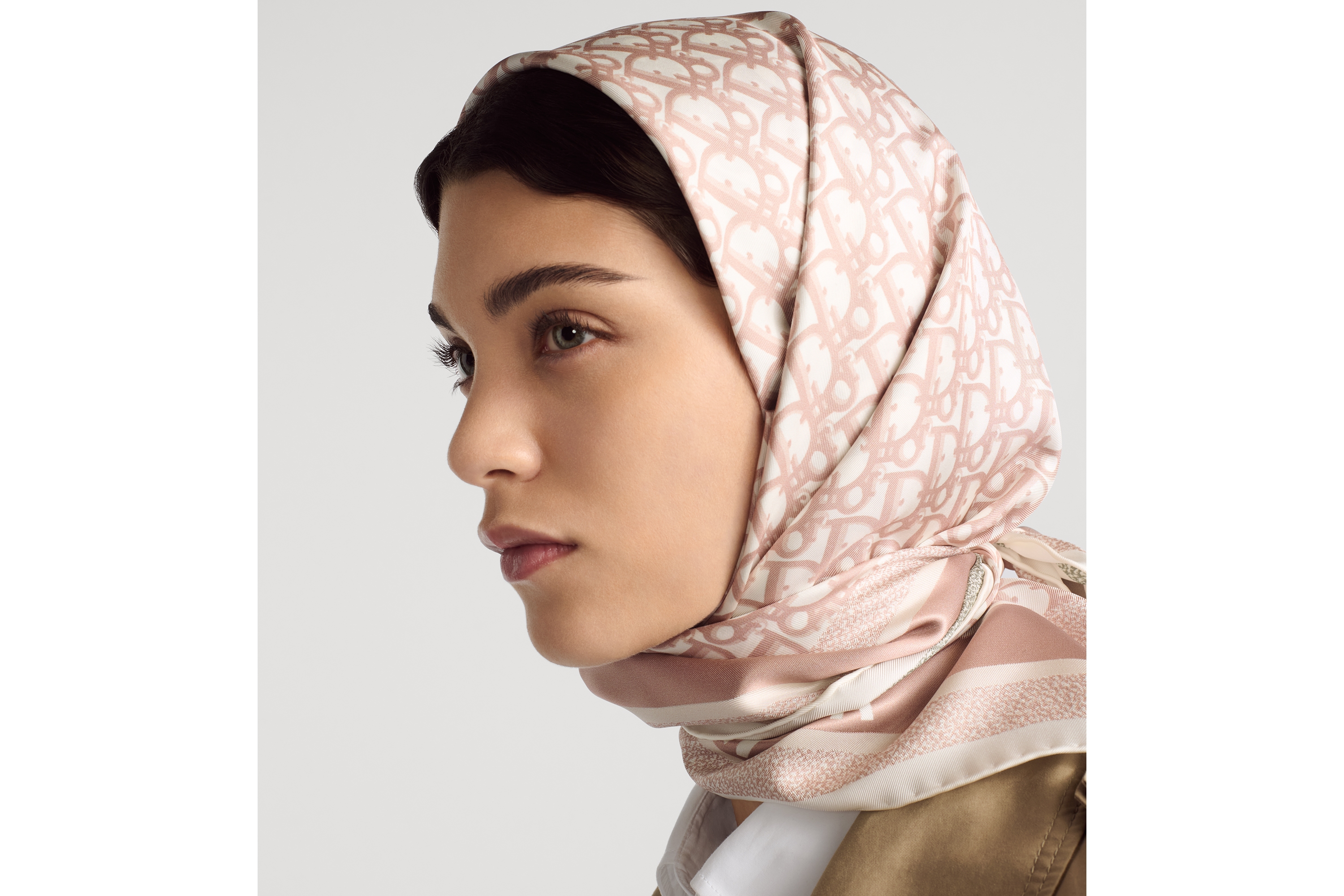 look_image_alt_prefix Quadratisches Dior Oblique Diortwin 90 Tuch Seidentwill in Rose des Vents und Grau E07