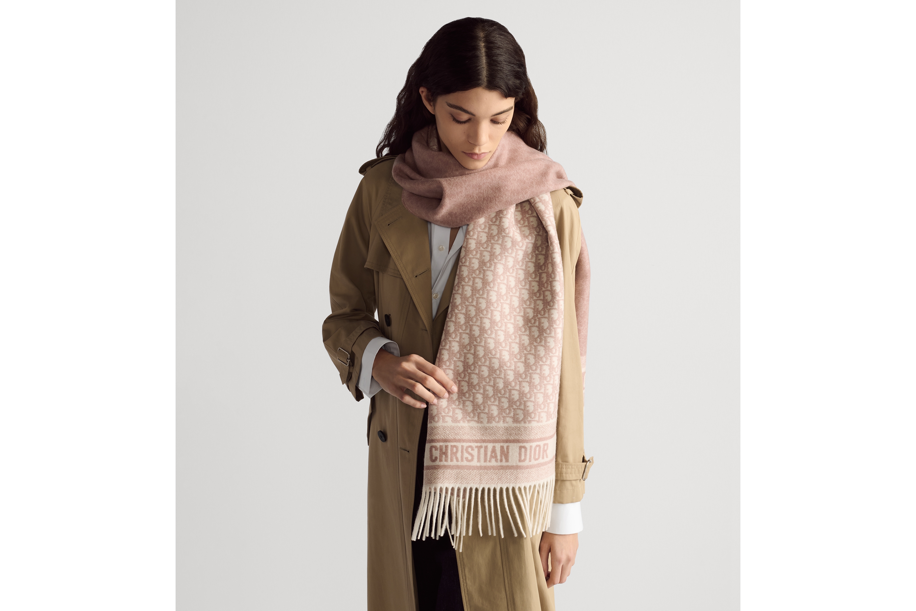 Look Dior Oblique Scarf Ecru and Rose des Vents Cashmere E04