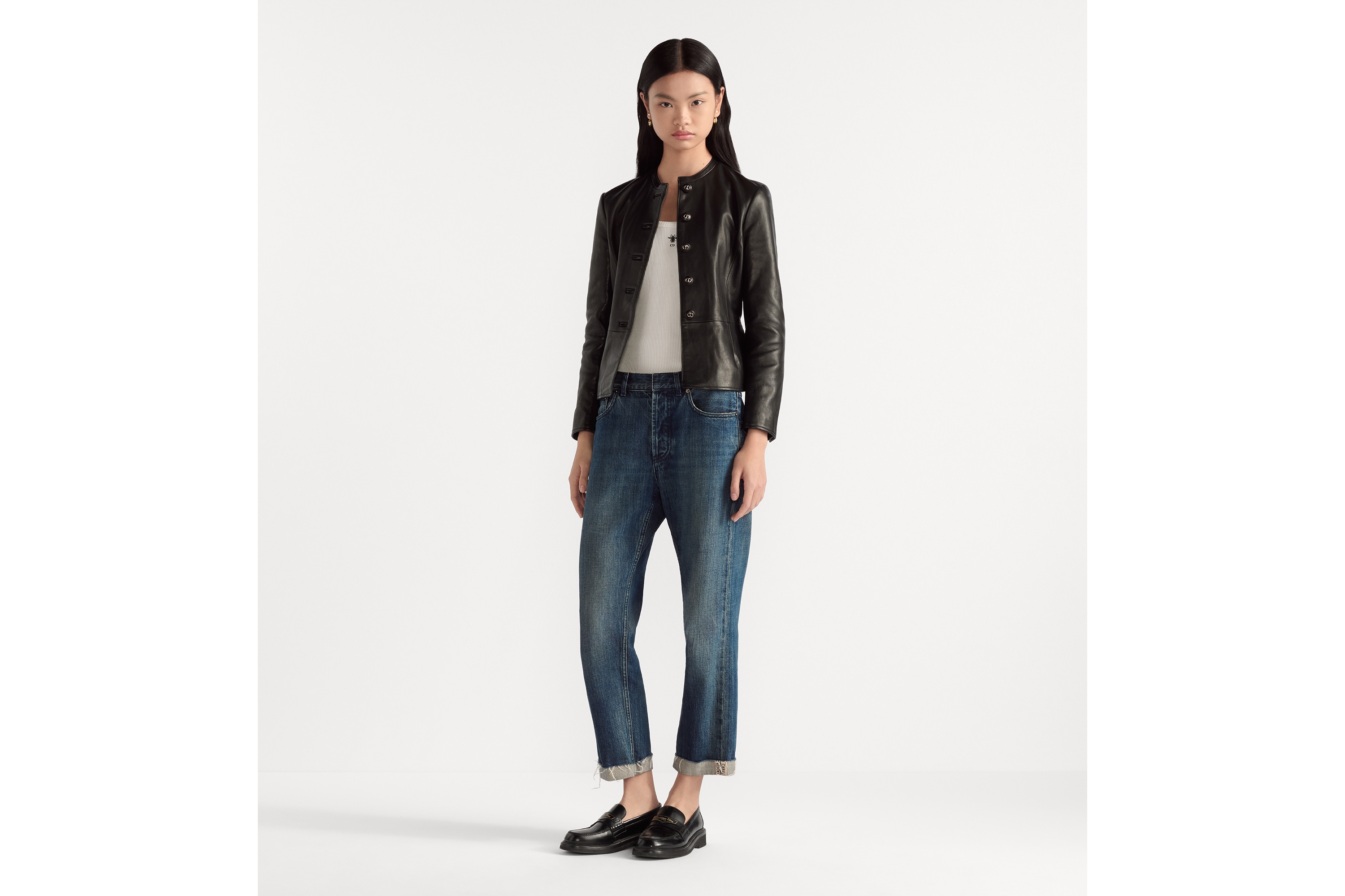 look_image_alt_prefix 修身外套 黑色光滑羊皮 E01