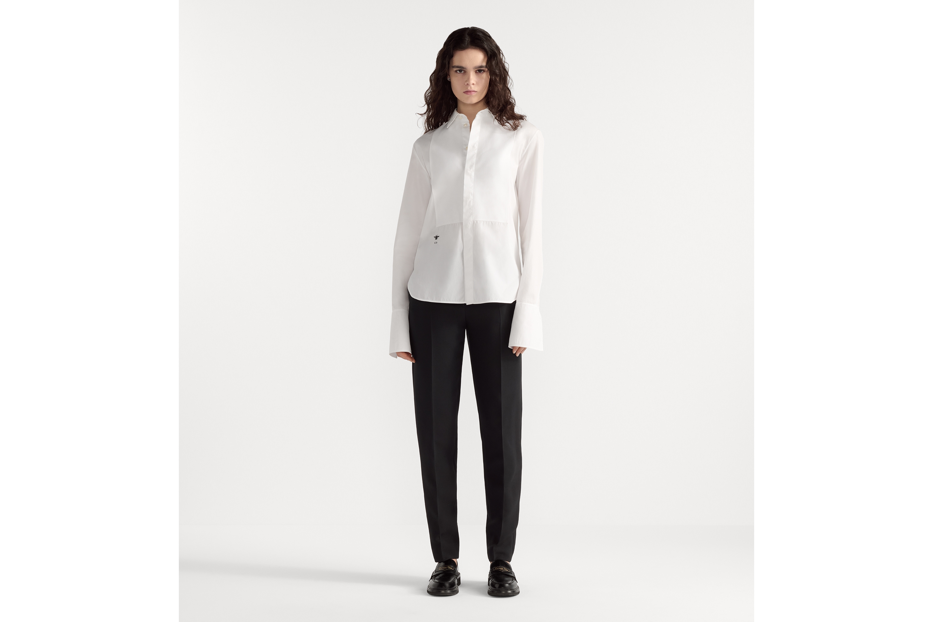 Blouse with Plastron White Cotton Poplin | DIOR