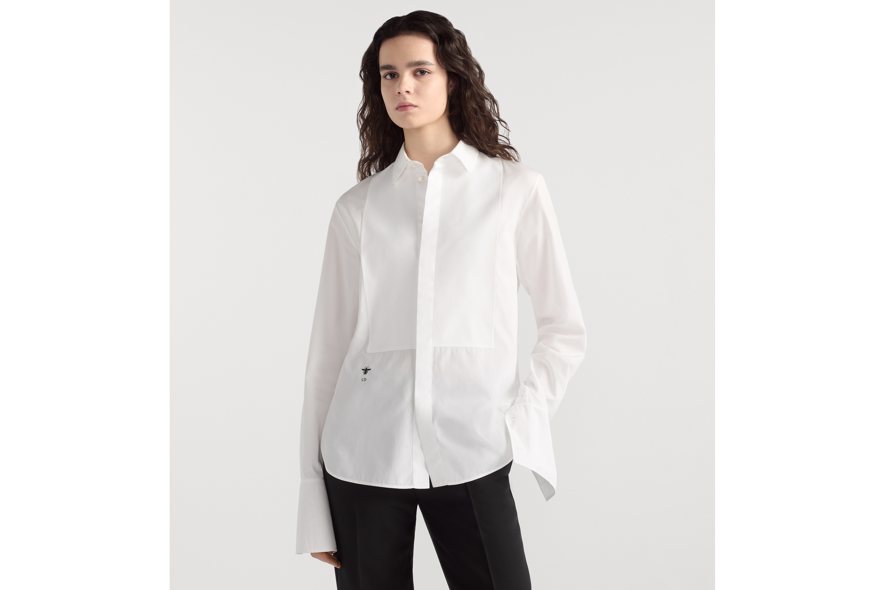 look_image_alt_prefix Bluse mit Plastron Baumwollpopelin in Weiß E04