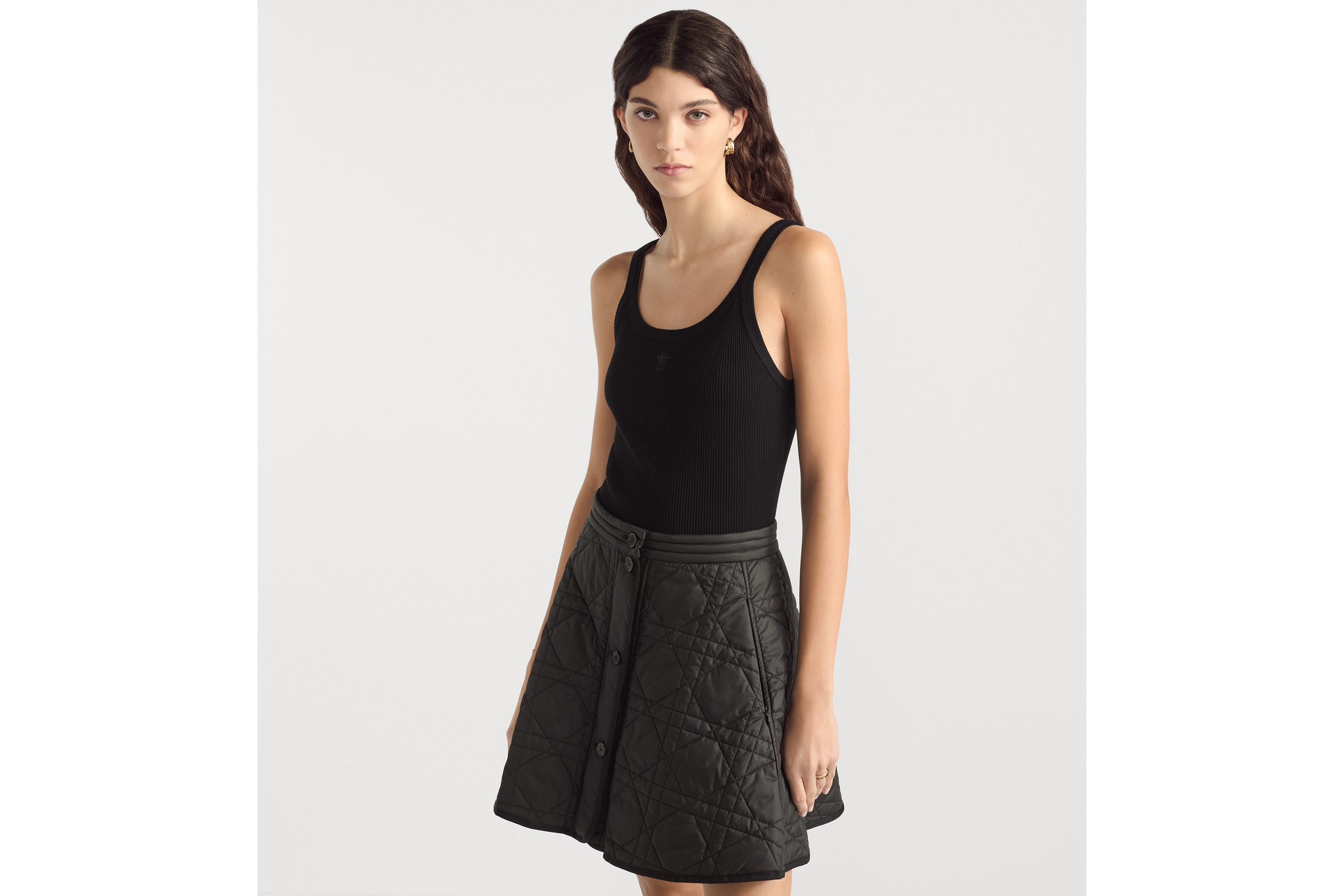 Look Macrocannage Miniskirt Black Quilted Technical Taffeta E05