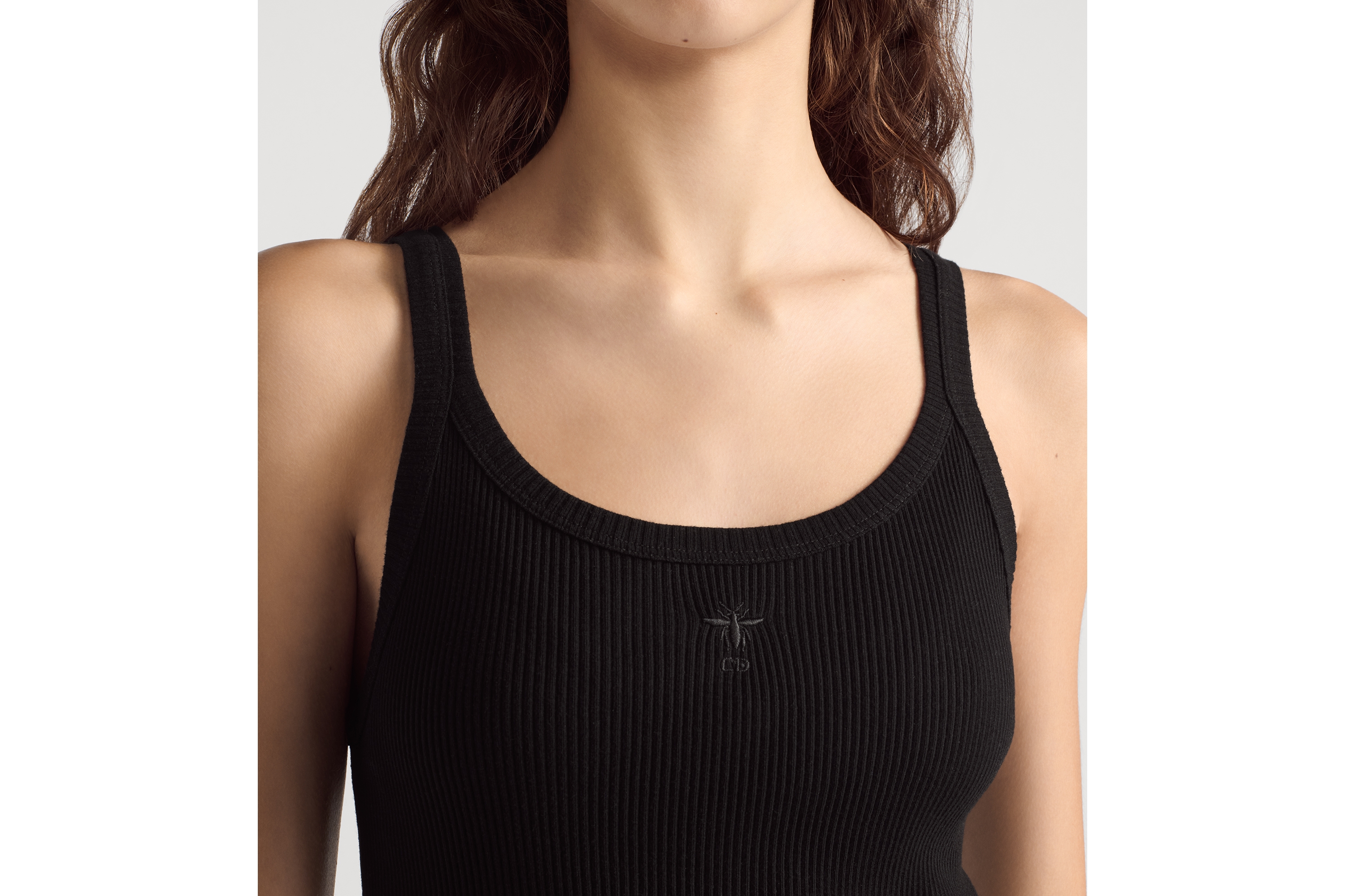 Look Tank Top Black Ribbed Cotton Jersey E12