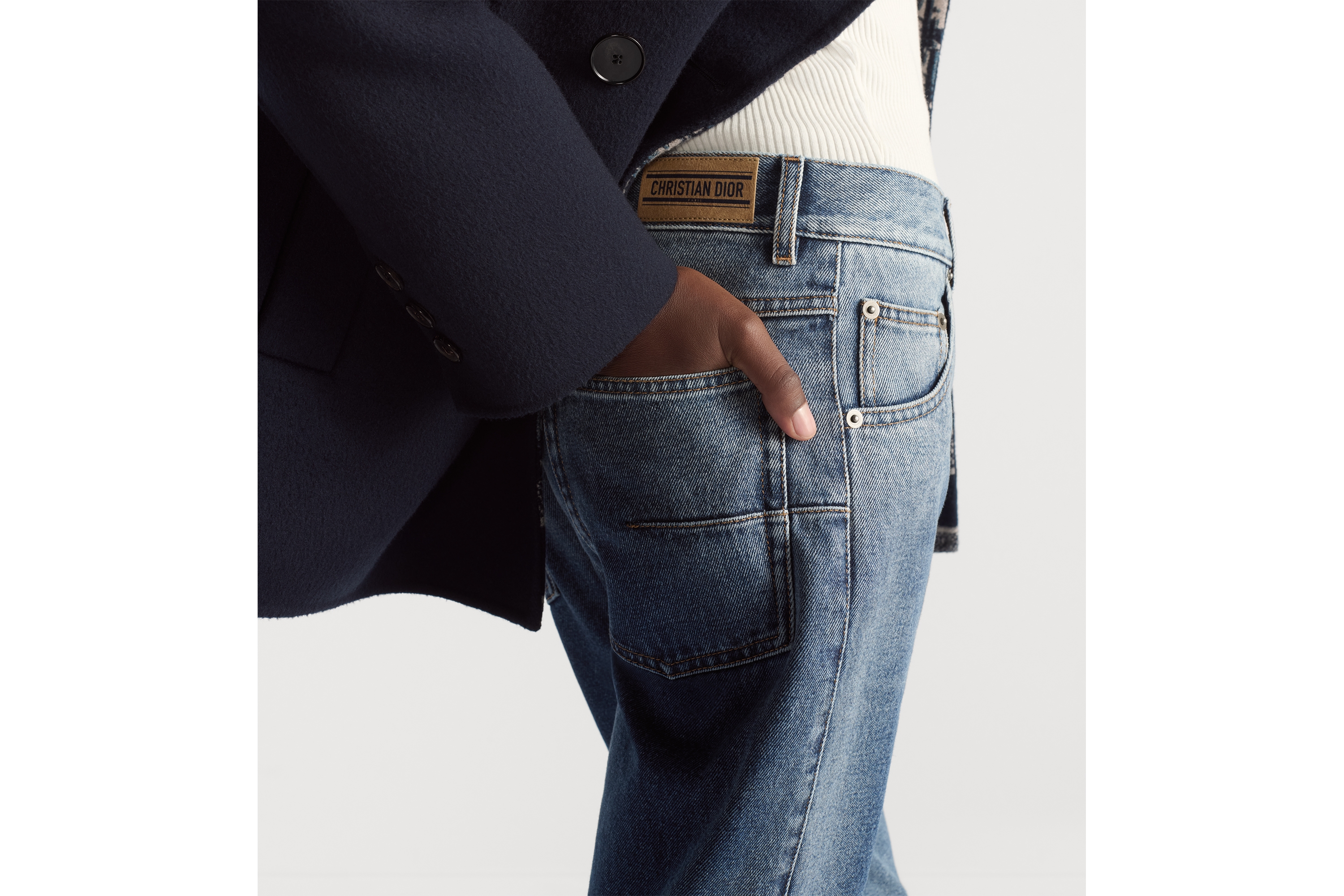 Look Regular-Fit Jeans Blue Stonewashed Cotton Denim with Dior Oblique Interior E10