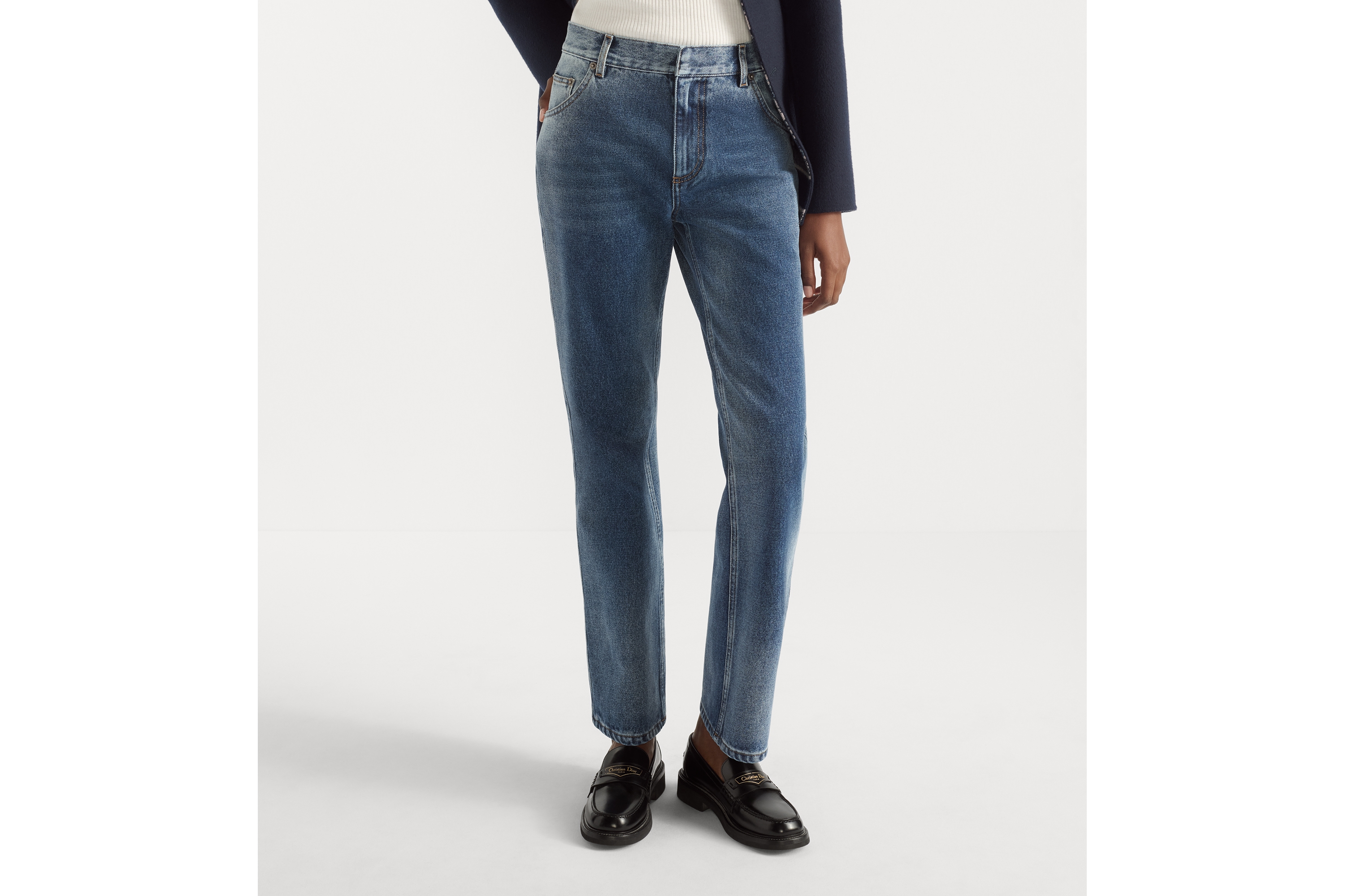 Look Regular-Fit Jeans Blue Stonewashed Cotton Denim with Dior Oblique Interior E14