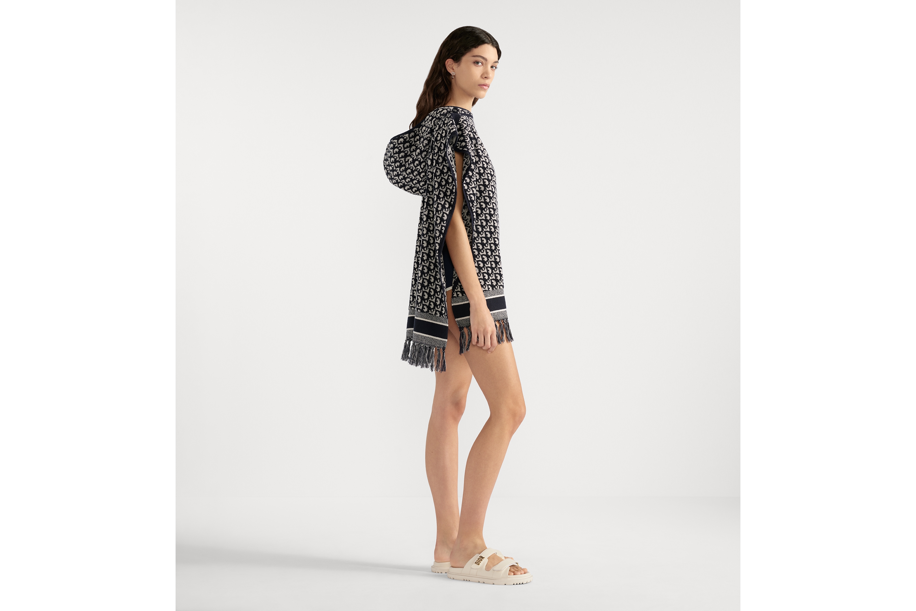 Look Dior Oblique Hooded Poncho Navy Blue Cotton E02