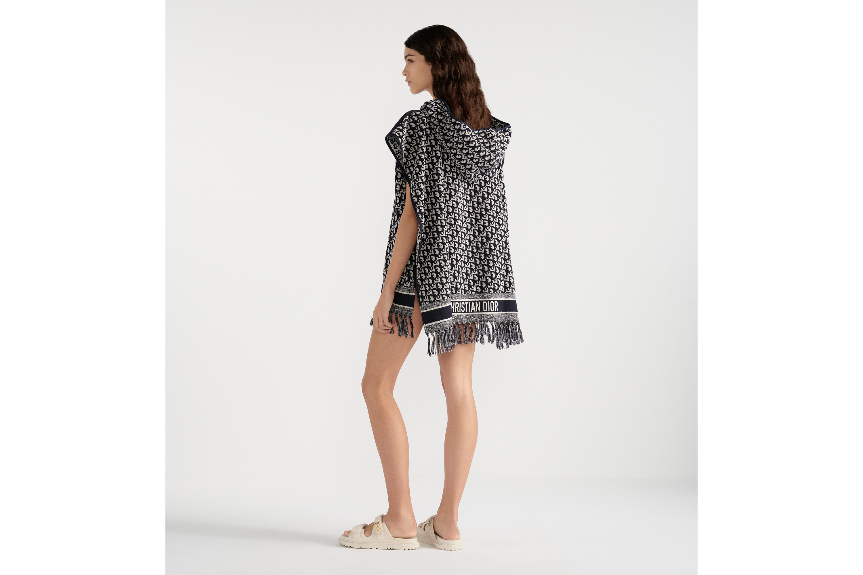 Look Dior Oblique Hooded Poncho Navy Blue Cotton E03