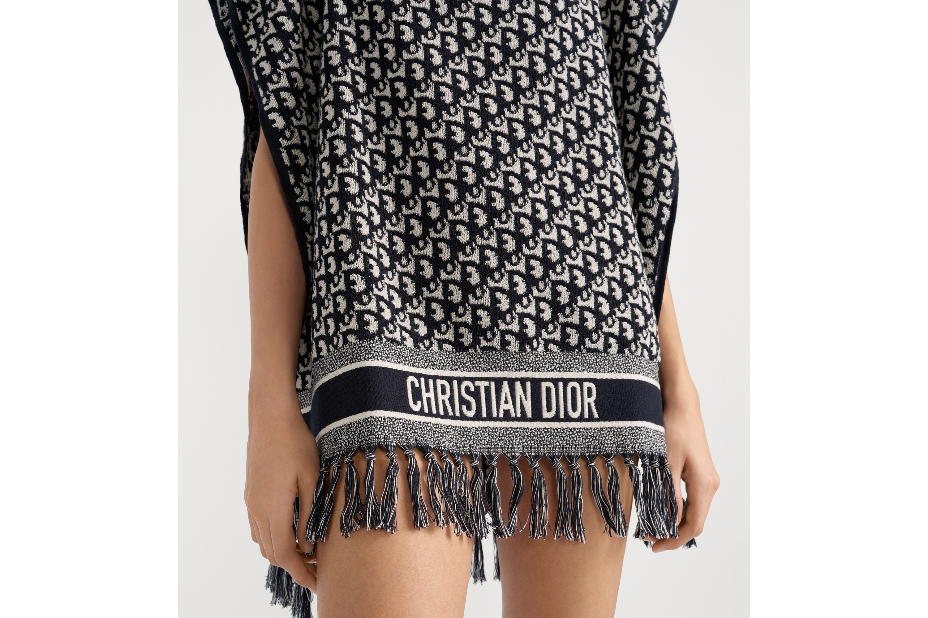 Look Dior Oblique Hooded Poncho Navy Blue Cotton E10