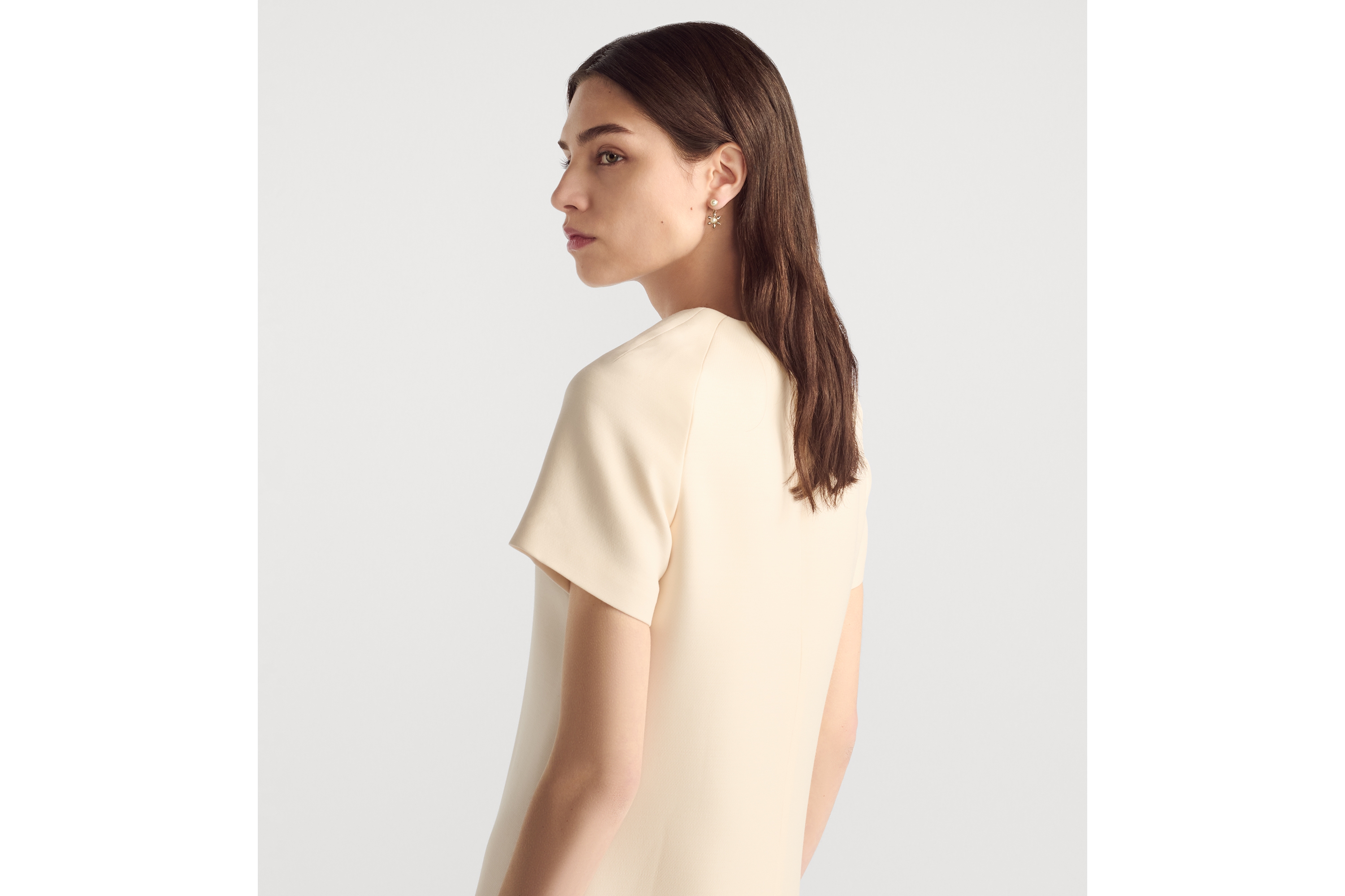 Look Straight Dress White Wool and Silk E06