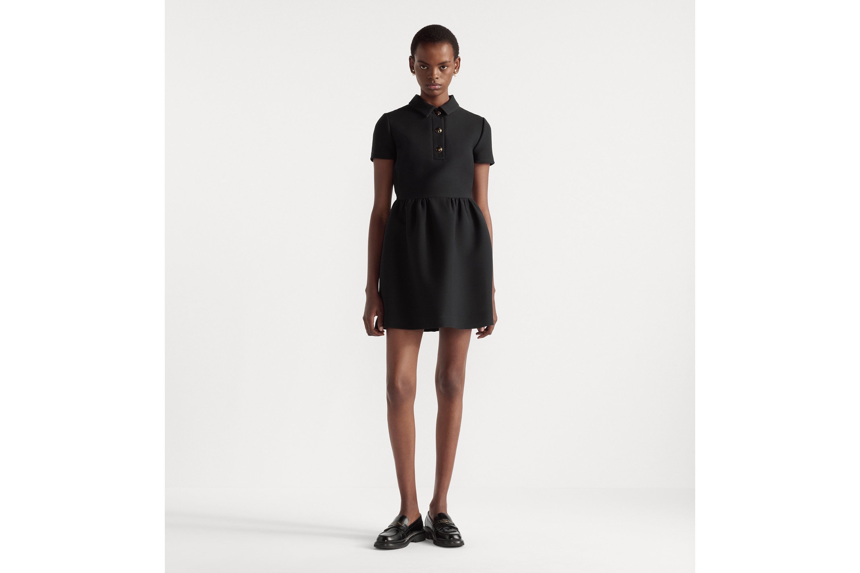 Look Fitted Dress with CD Buttons Black Wool and Silk E01