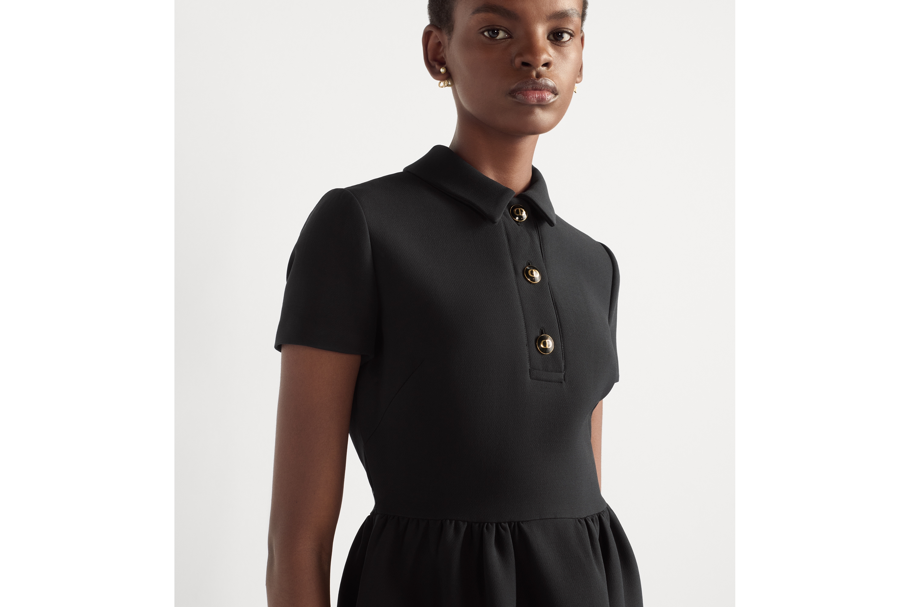 Look Fitted Dress with CD Buttons Black Wool and Silk E05