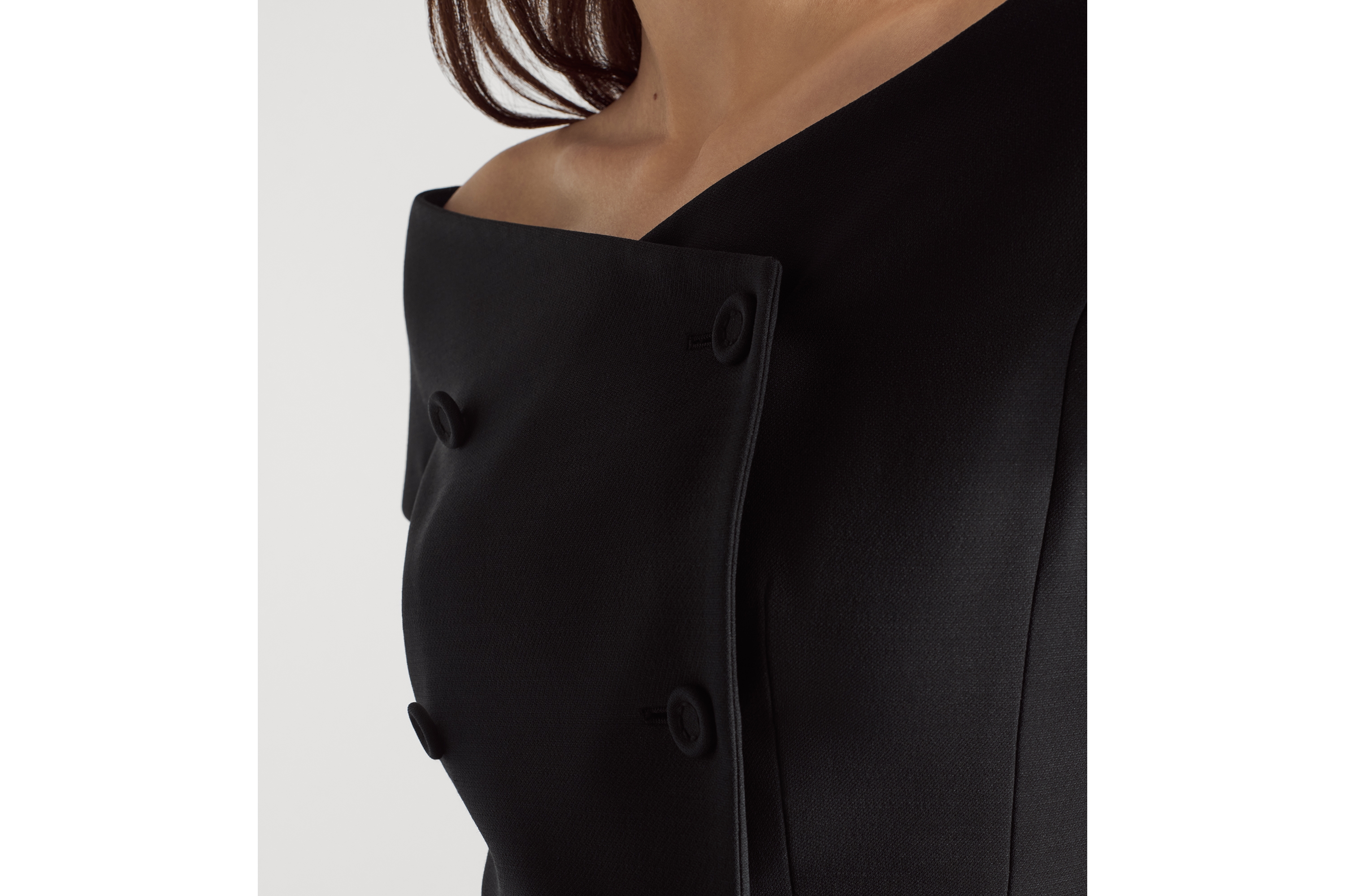Look Off-The-Shoulder Jacket Black Double-Breasted Wool and Silk E12