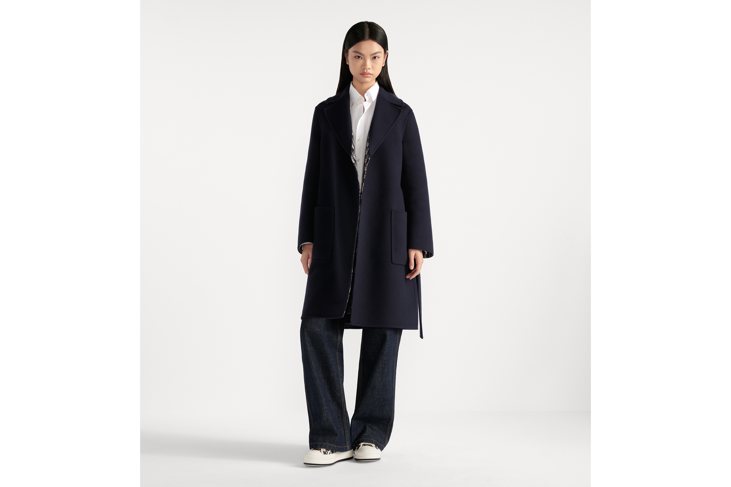 Look Coat with Belt Blue Double-Sided Virgin Wool E01