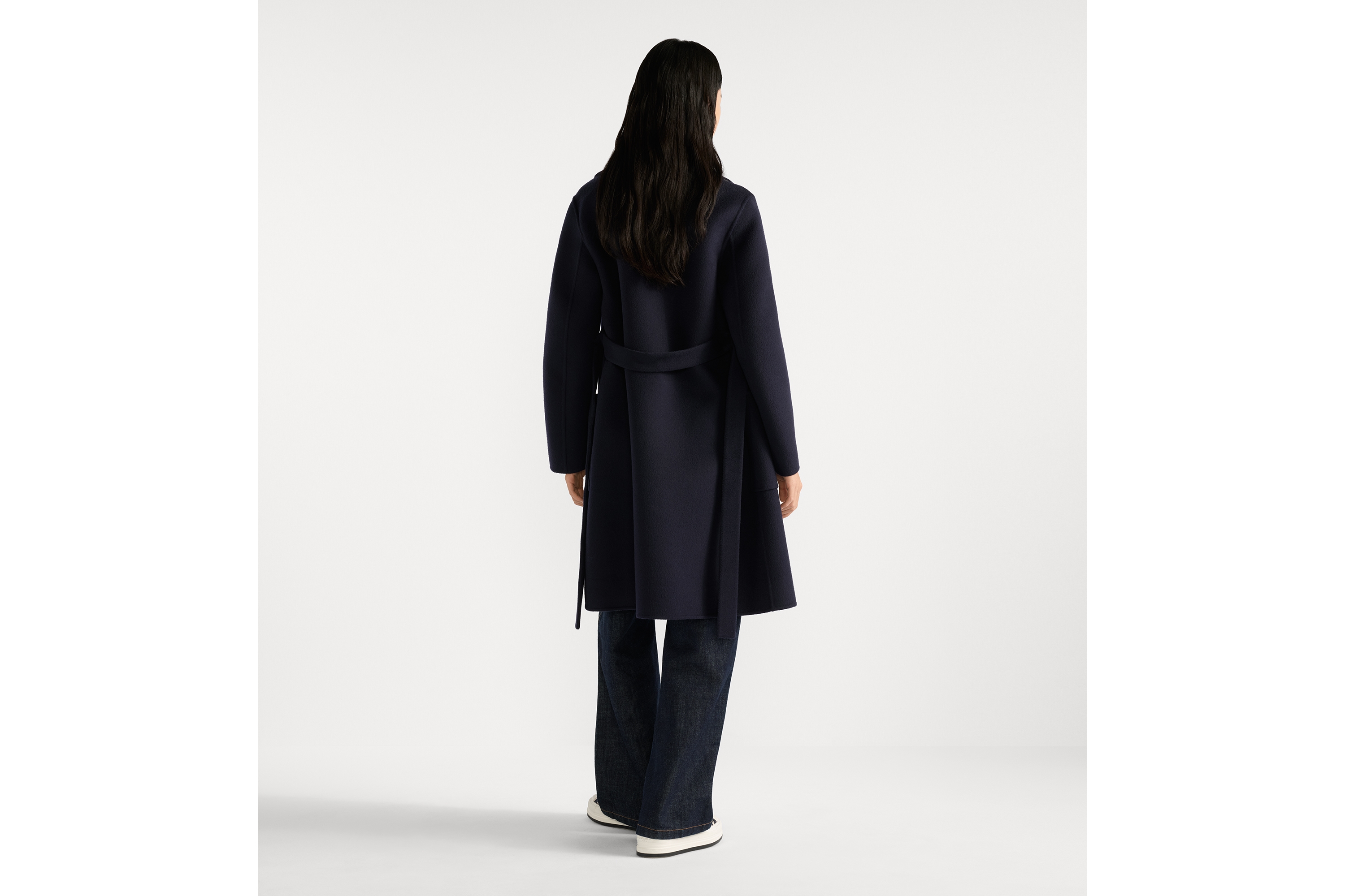 Look Coat with Belt Blue Double-Sided Virgin Wool E03