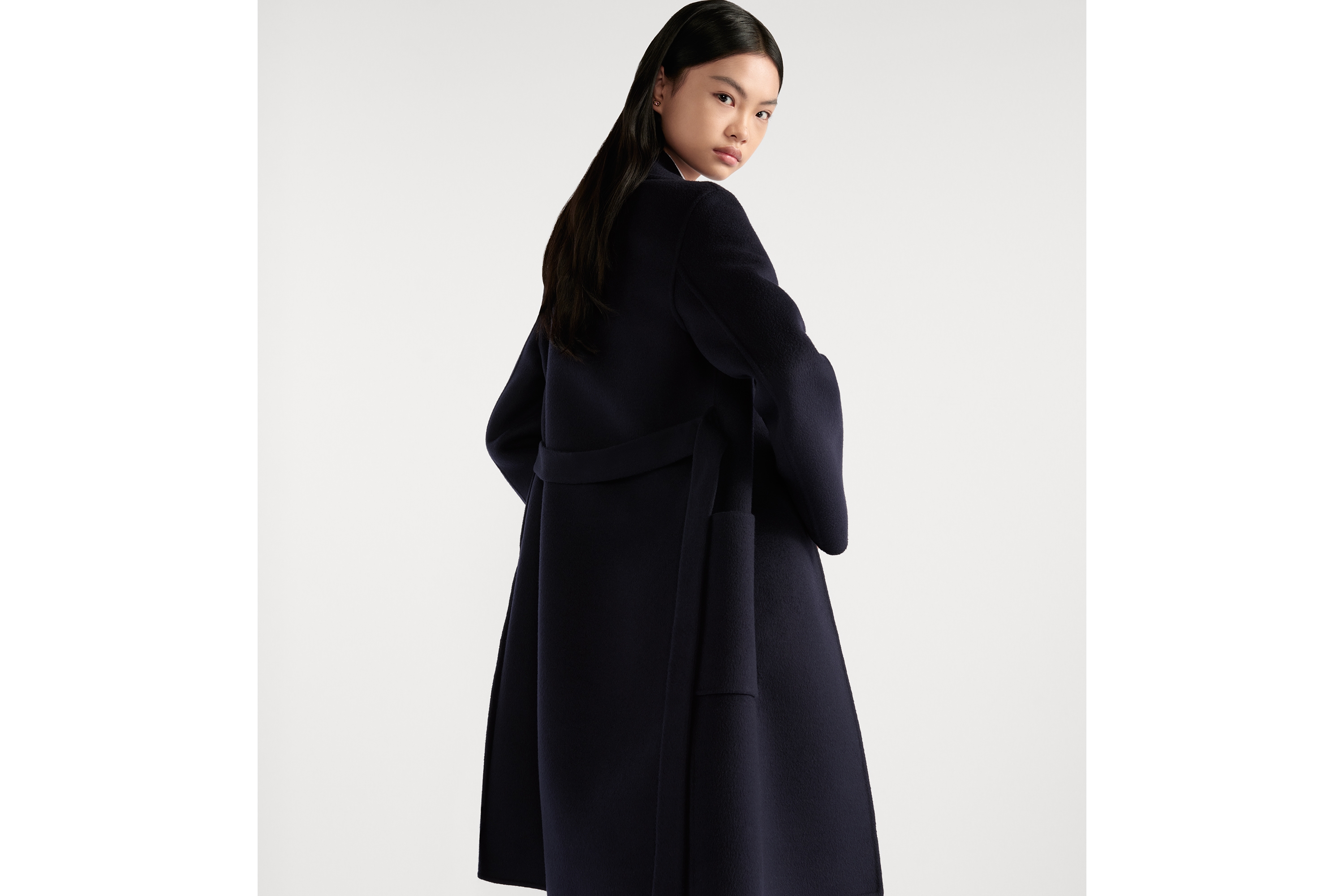Look Coat with Belt Blue Double-Sided Virgin Wool E06