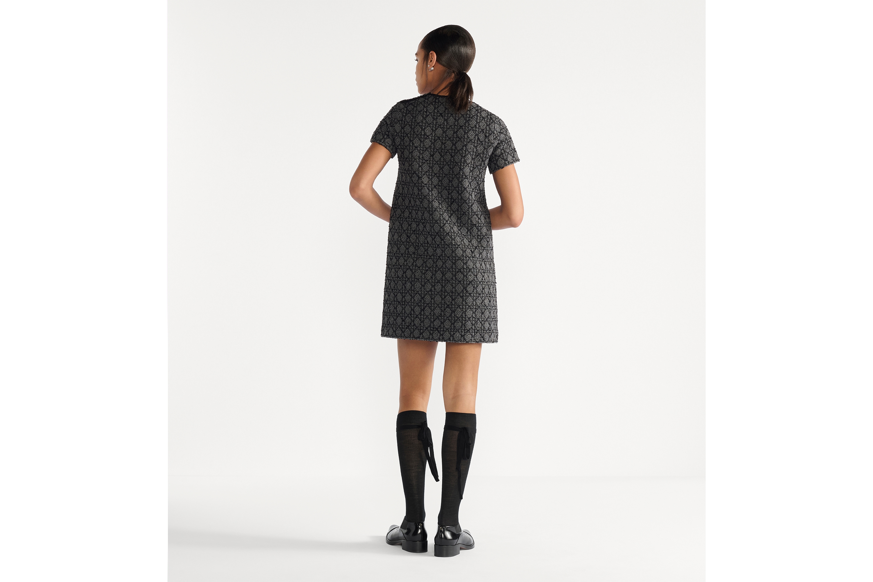 Look Robe courte Macrocannage Tweed de maille de coton mélangé gris E03