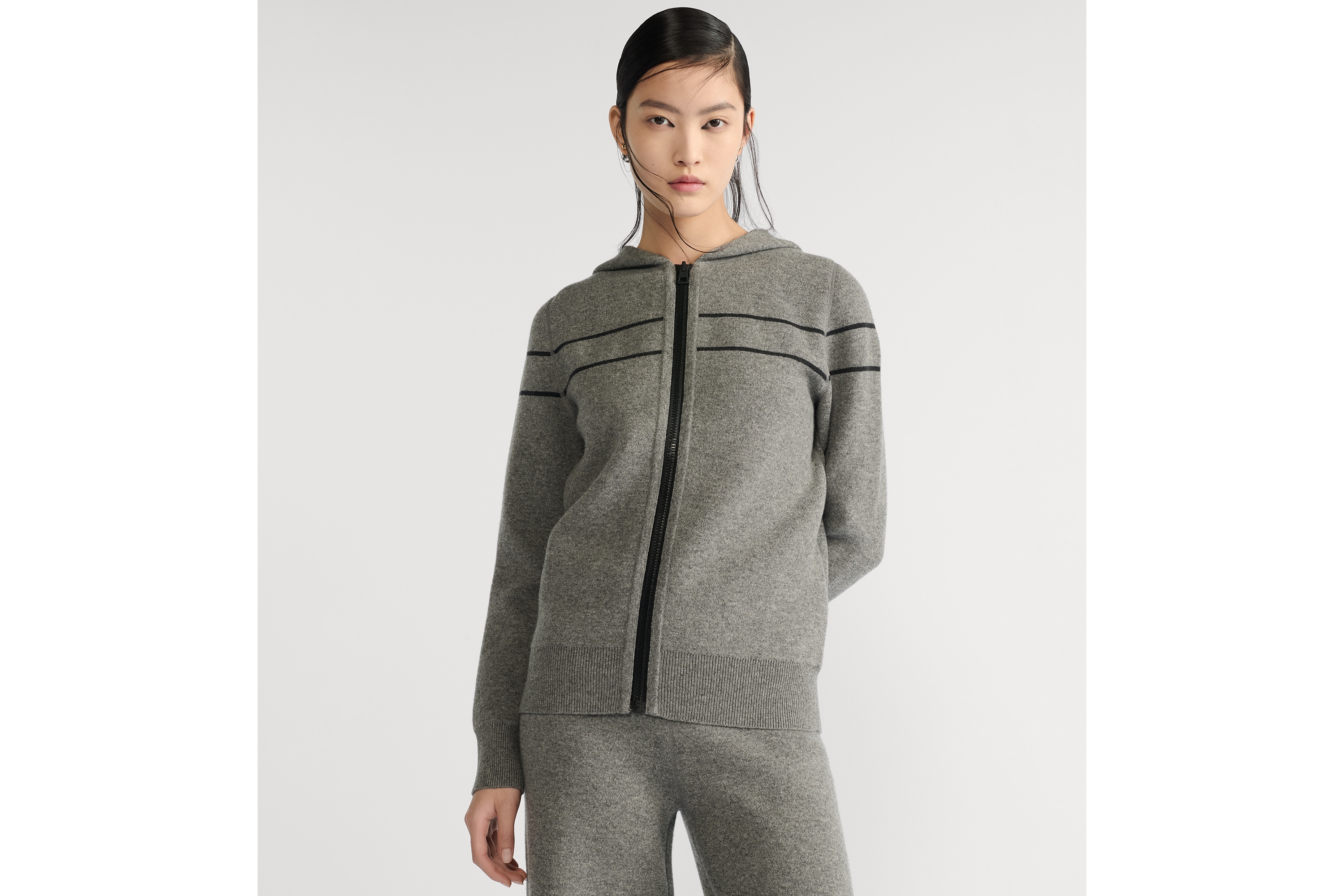 Look Reversible Hooded Cardigan Gray Cashmere-Blend Knit with Dior Oblique Motif E04