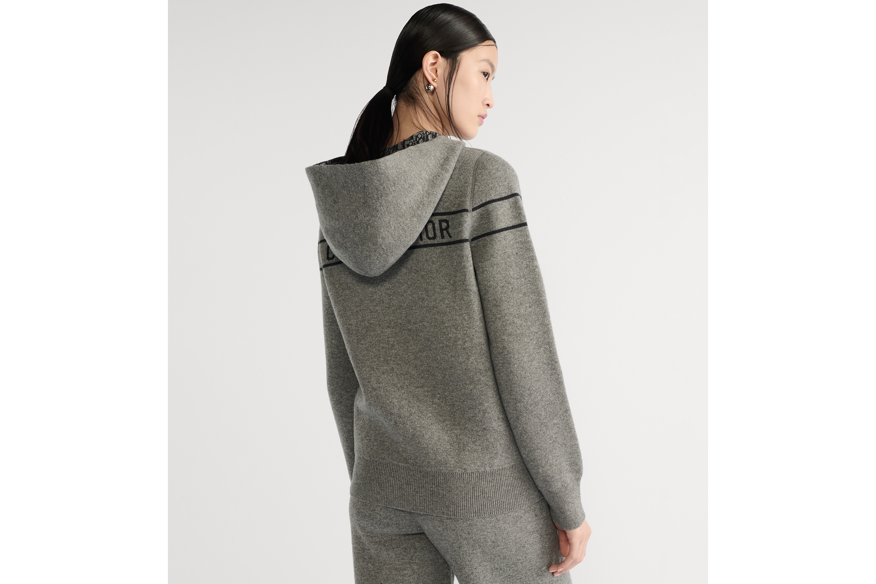 Look Reversible Hooded Cardigan Gray Cashmere-Blend Knit with Dior Oblique Motif E06