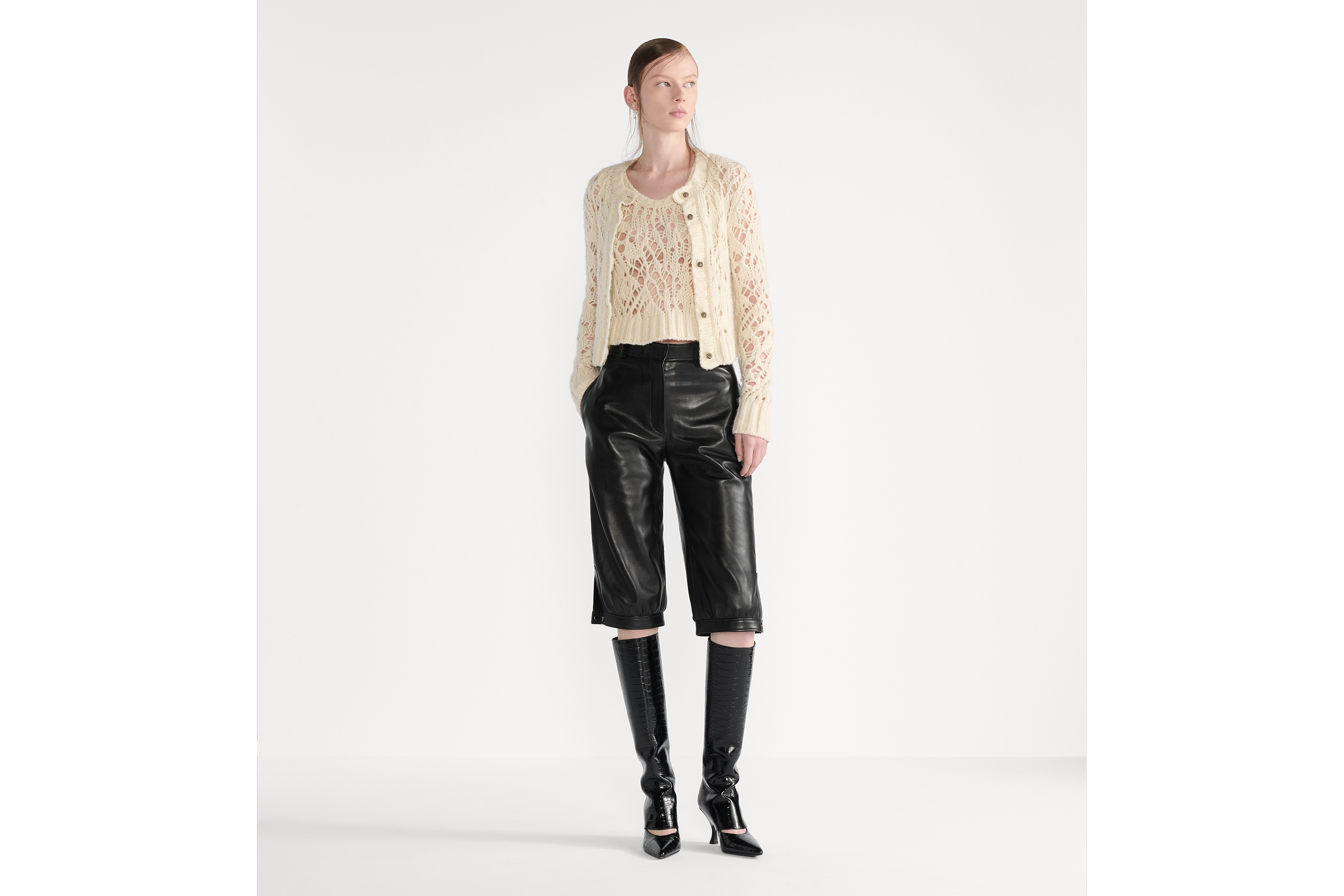 ツインセット シルク・カシミヤ・リネン オープンワークニット E01