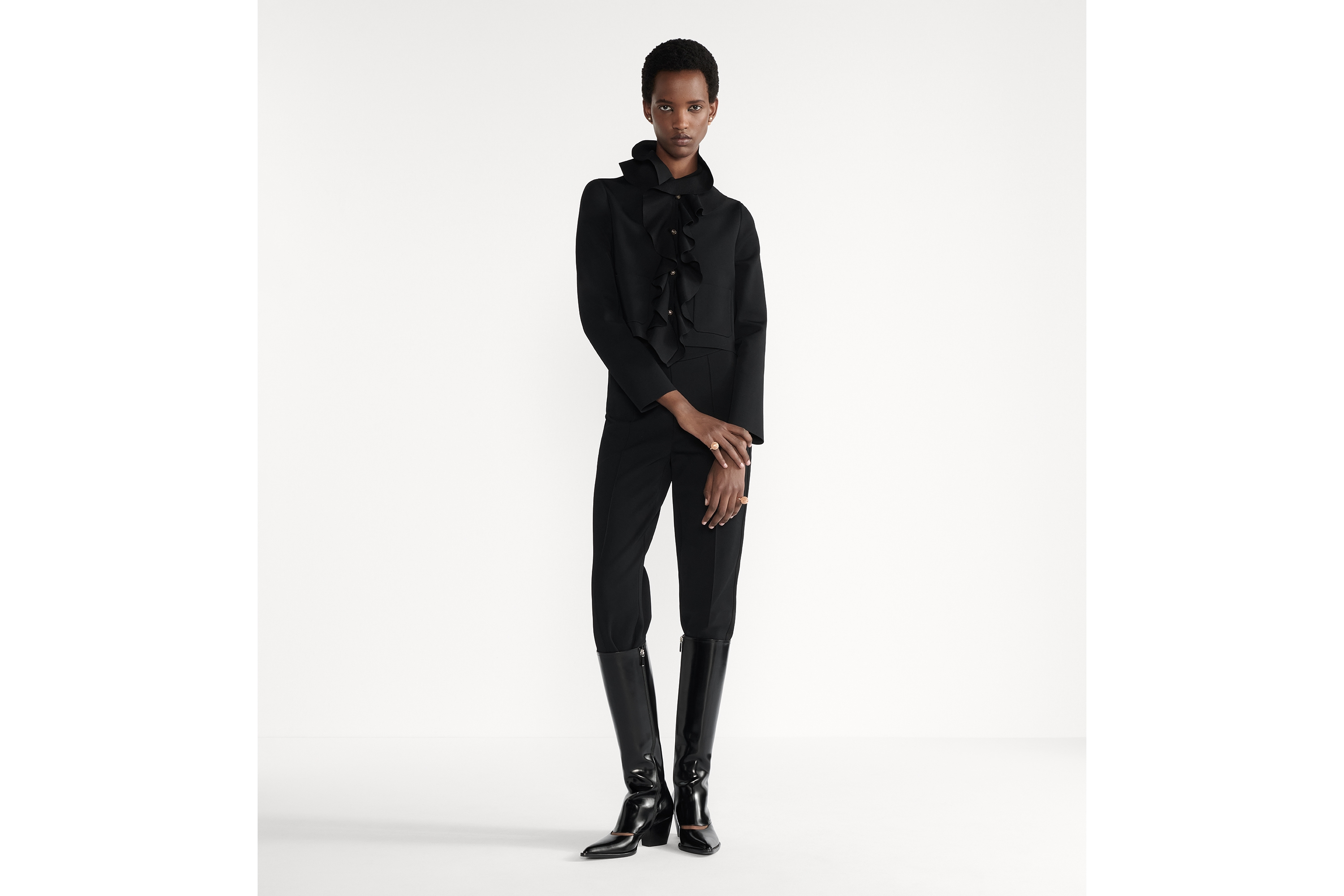 Cropped Jacket with Removable Ruched Collar