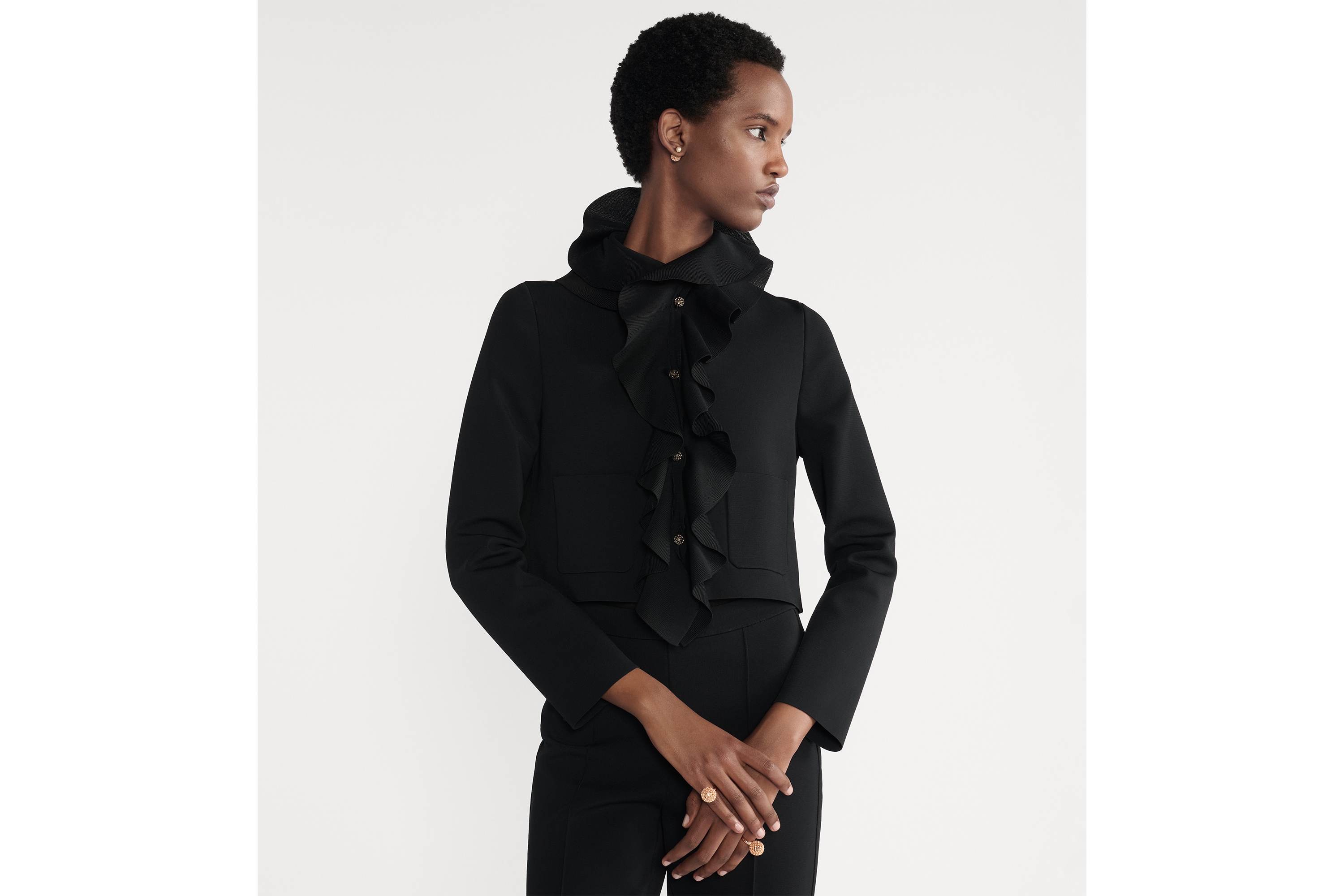 Cropped Jacket with Removable Ruched Collar