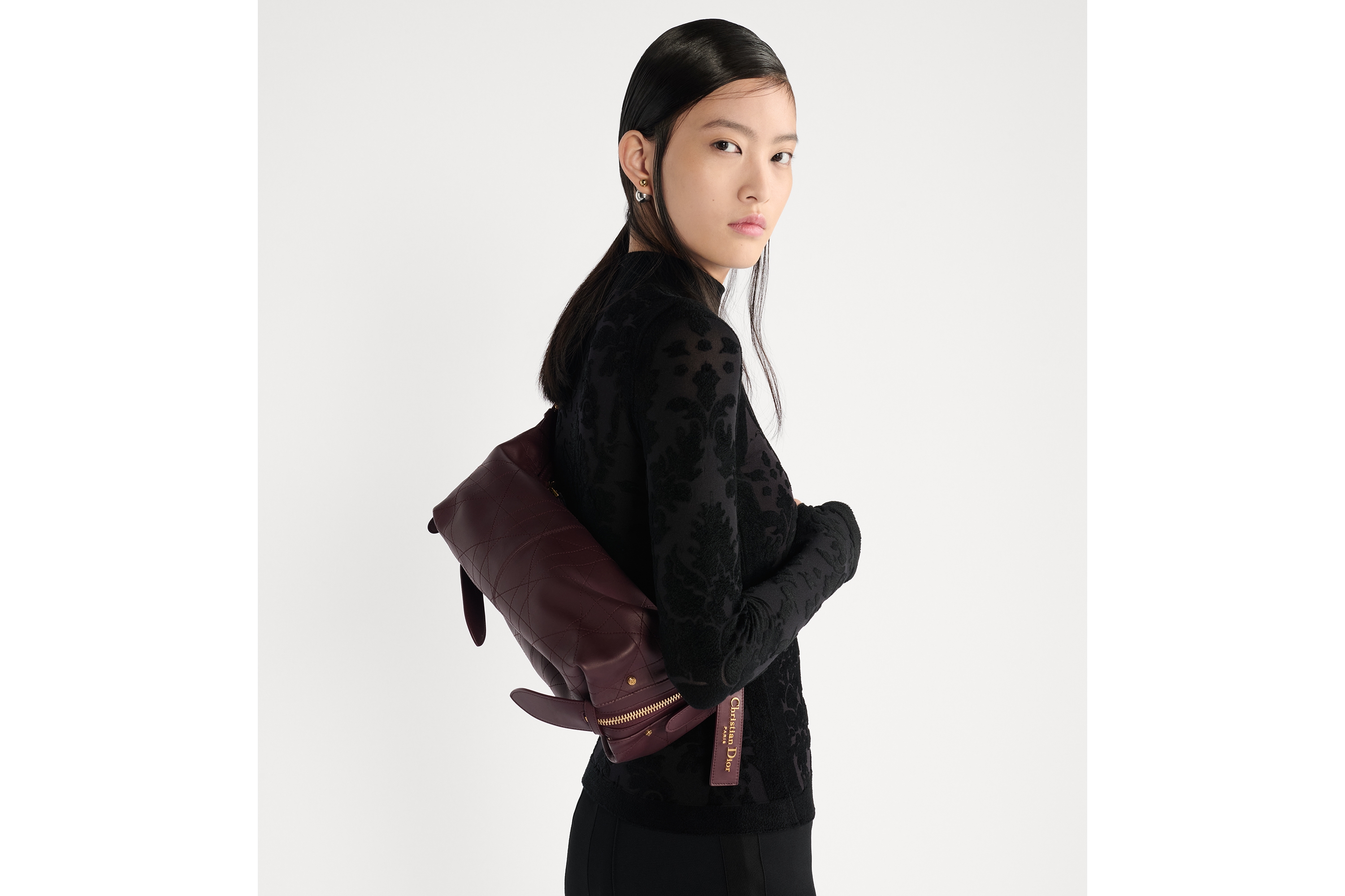 Look Medium D-Journey Bag in Vintage Smooth Calfskin Plum Flat Macrocannage E06