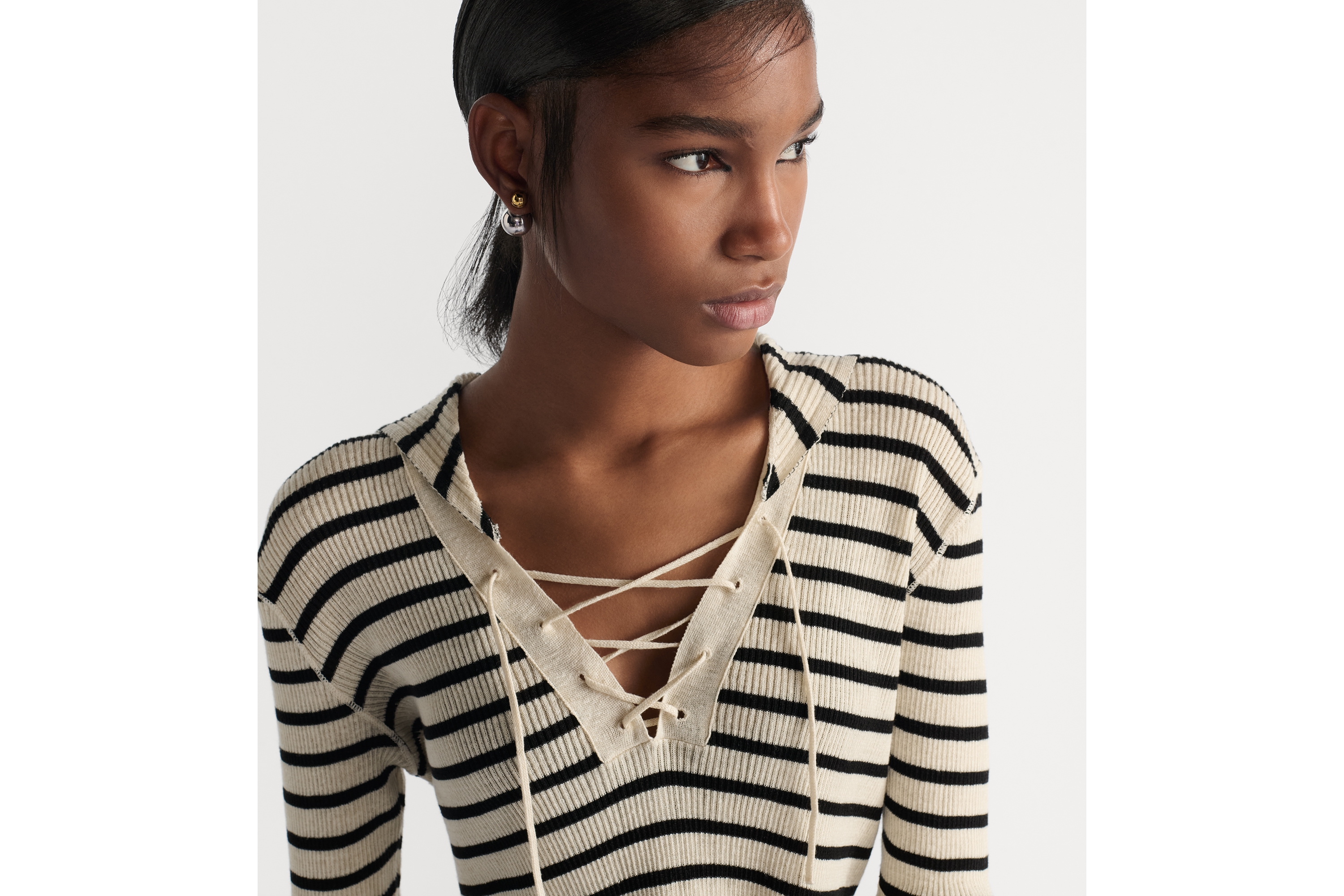 Sweater with Lace-Up Neckline