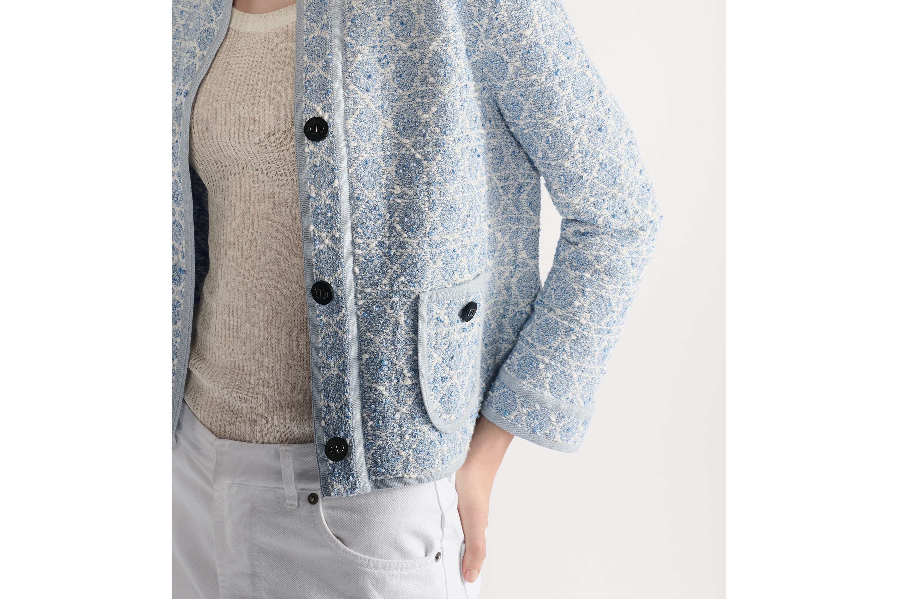 Look Macrocannage Jacket Chambray Blue Cotton-Blend Tweed Knit E10