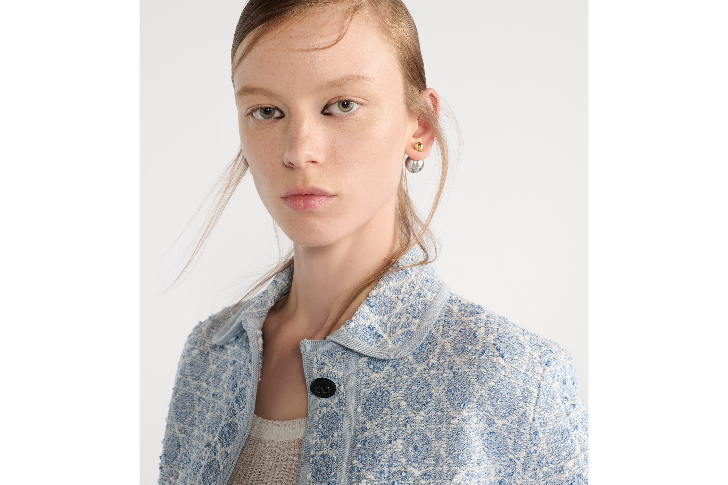 Look Macrocannage Jacket Chambray Blue Cotton-Blend Tweed Knit E12